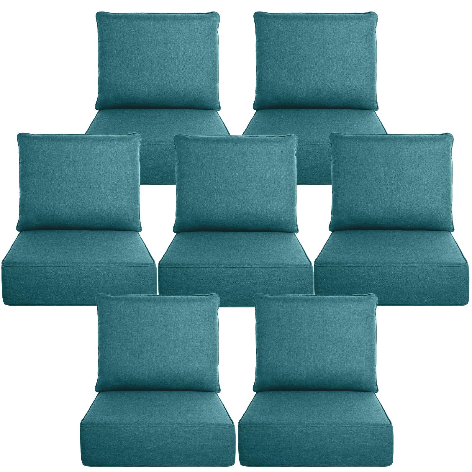 Luxury 6" Thick Outdoor Cushion Set 7 - 24x24 Patio Furniture Cushions with 28D High-Density Foam, Water-Resistant &amp; Fade-Resistant Fabric, Removable Covers for Patio Furniture Sofa - Peacock Blue