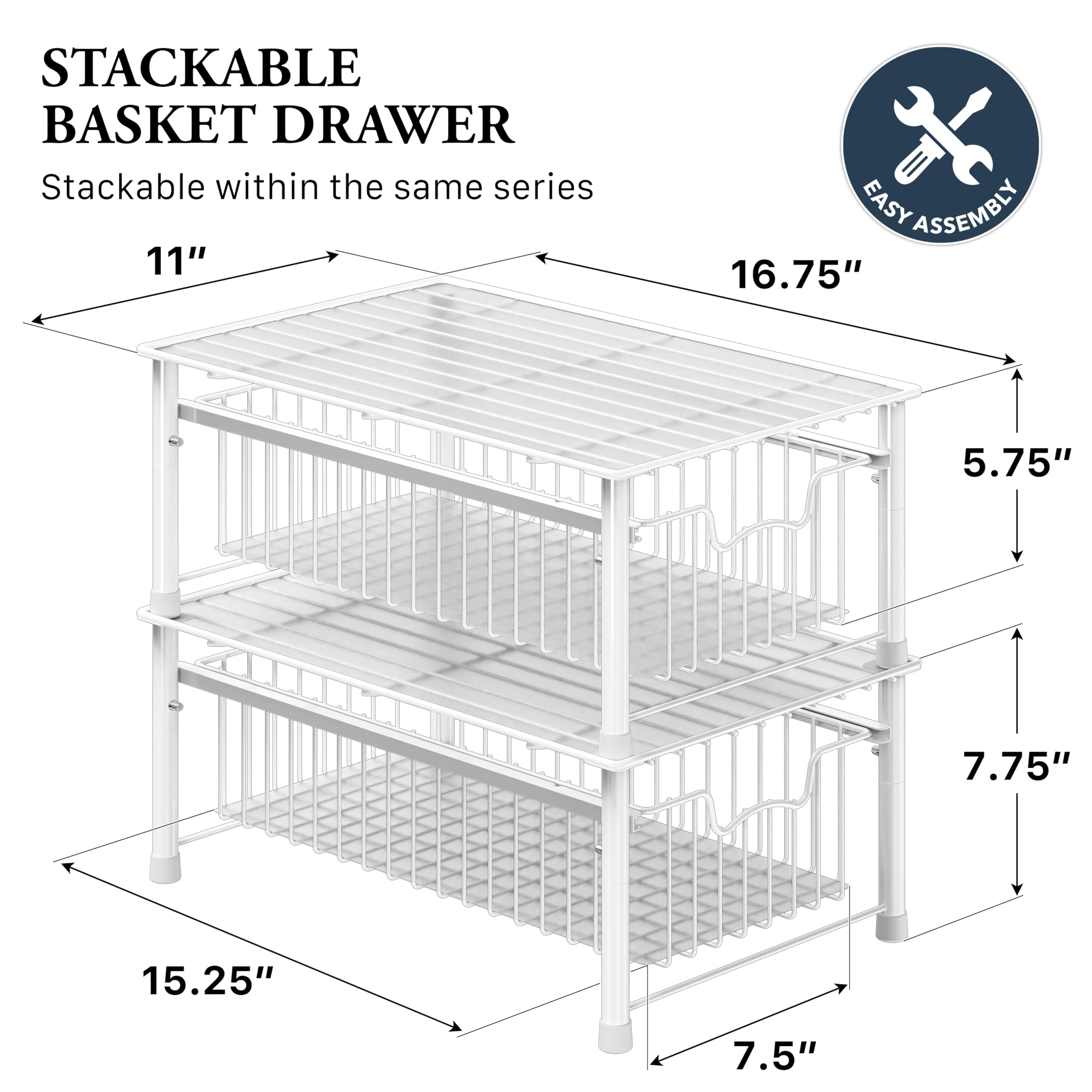 SimpleHouseware organizer do szuflad do układania w stos, biały