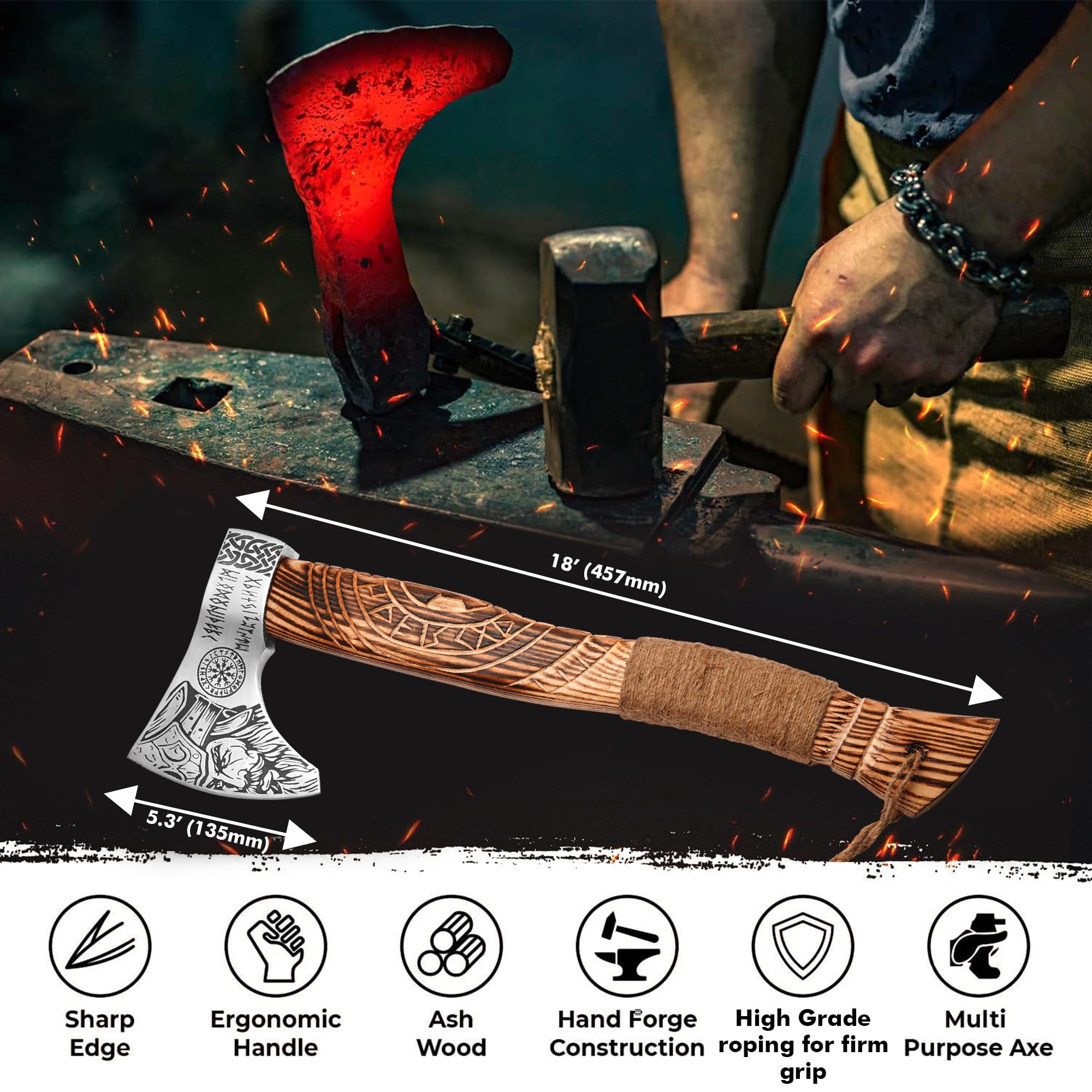 Amazon.com : Handmade Bearded Viking Axe with Sheath, Engraved Ash