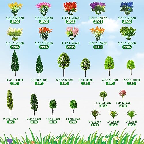 Miniatura 2 de 50 árboles modelo de 1.1 a 5.5 pulgadas, modelo de diorama mixto, árbol, flor, césped, arquitectura, mini árboles falsos para manualidades, modelo