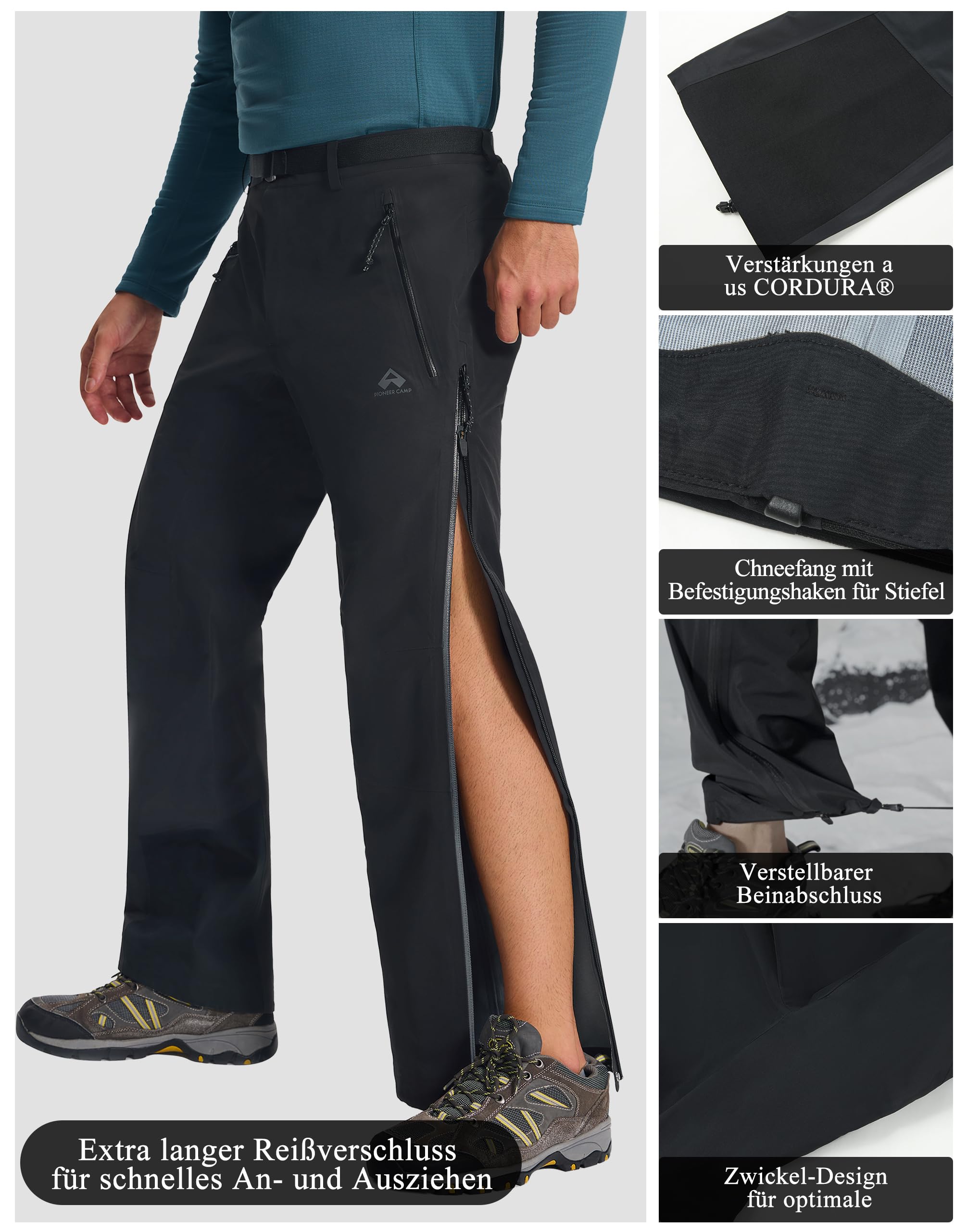 Pioneer Camp Herren Regenhose 3L Wasserdicht Atmungsaktiv Outdoorhose für Wandern Trekking Skifahren Bergsteigen