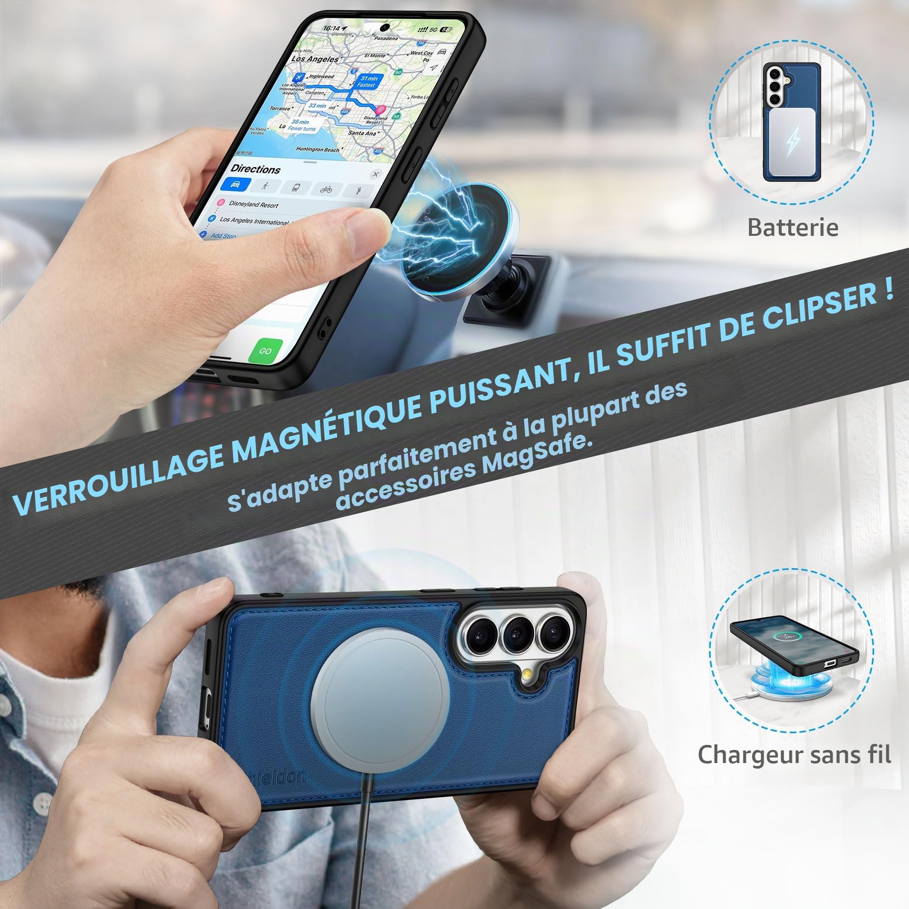 Shieldon Etui 2 en 1 en Cuir Véritable pour Galaxy S26 6.3", Bleu Royal