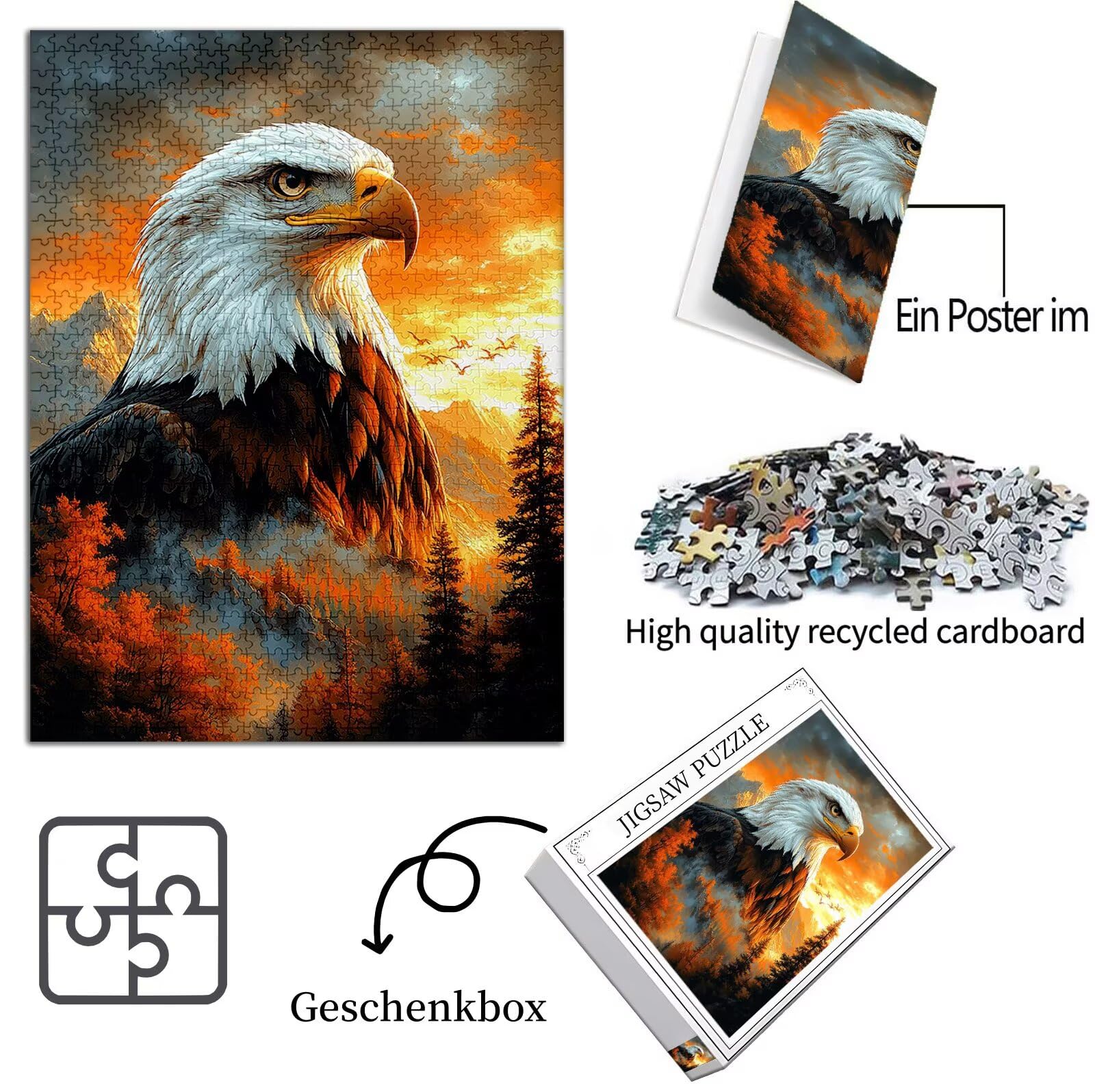 Model 768 Puzzle z orłem, 2000 elementów, dla dorosłych, dla początkujących, 5D "zrób to sam", kolorowe puzzle, plakat z pudełkiem na prezent, do dekoracji pokoju, salonu, prezent dla kobiet, 2000