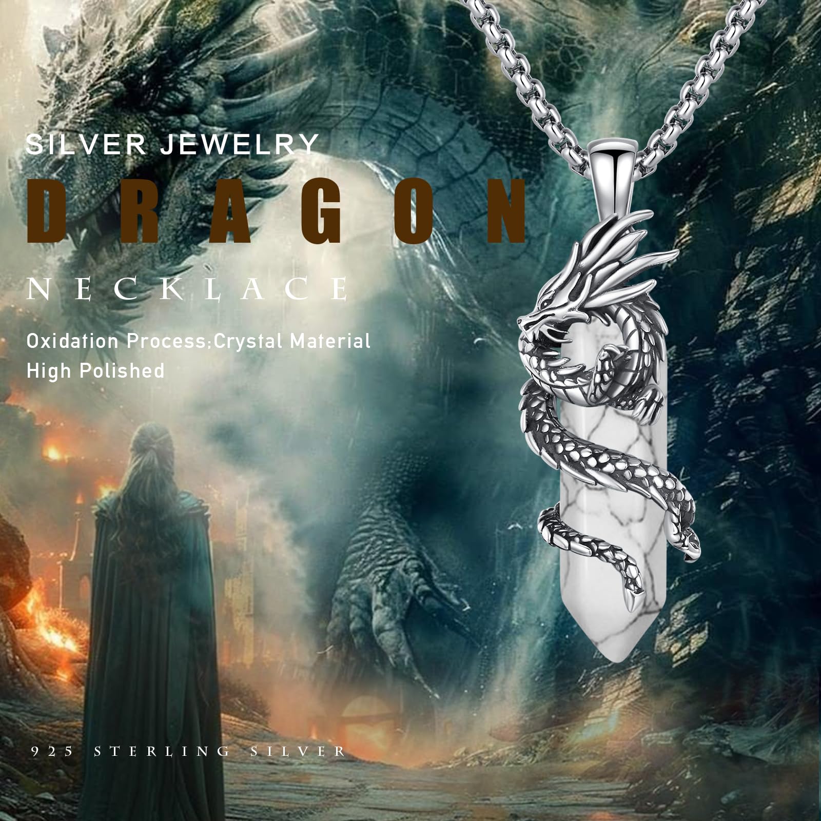 OHAYOO Drachen/Tiger Halskette Herren 925 Sterling Silber Drachen/Tiger Anhänger Kette Obsidian/Tigerauge Kette Wikinger Kette Drachen Schmuck Geschenk für Männer Frauen