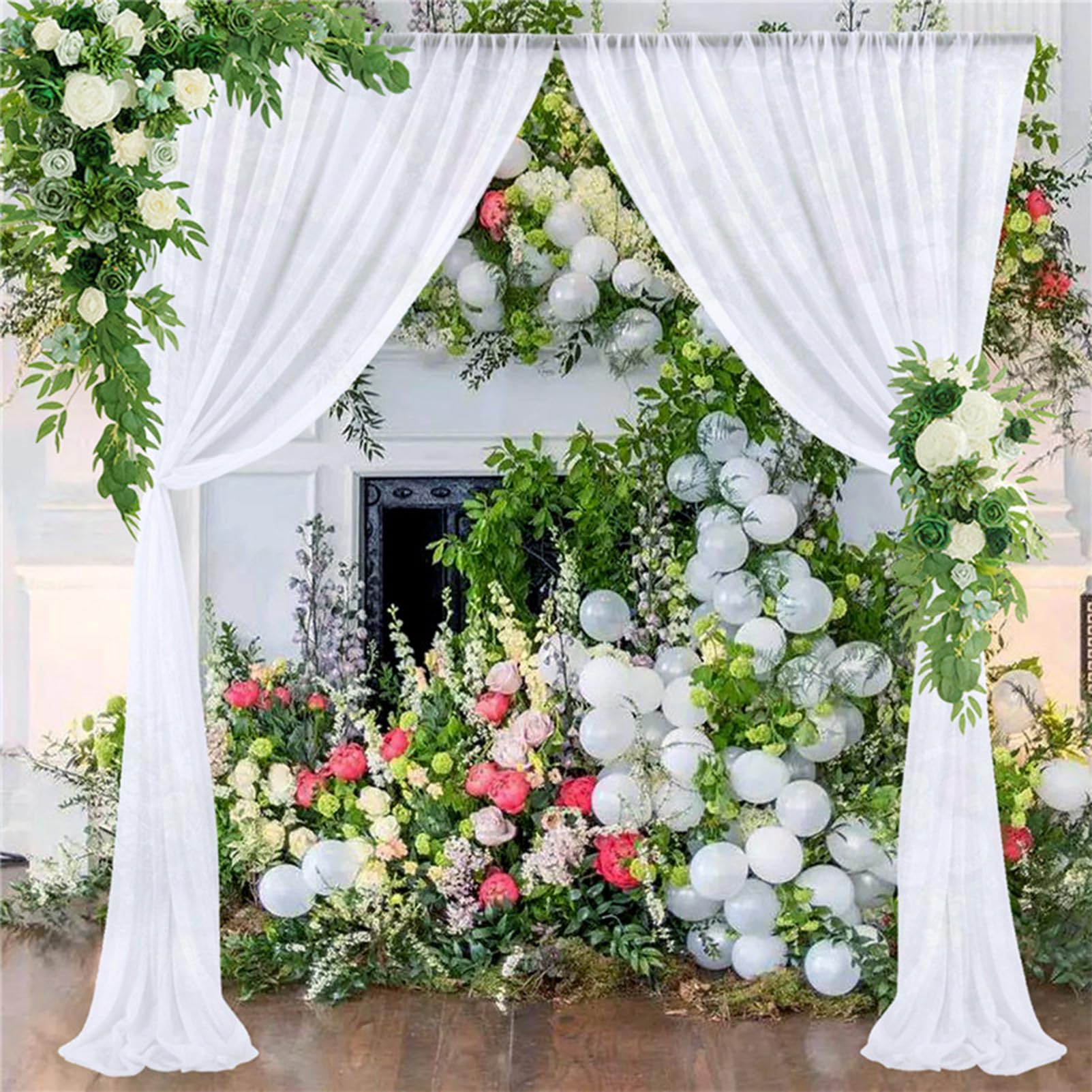 Hochzeit Hintergrund Vorhänge Weiß Chiffon Vorhänge 150x300cm 2 Stücks Tüll Vorhang Voile Chiffon Stoff Vorhänge für Empfang Geburtstagspartys Fotografie Dekorationen