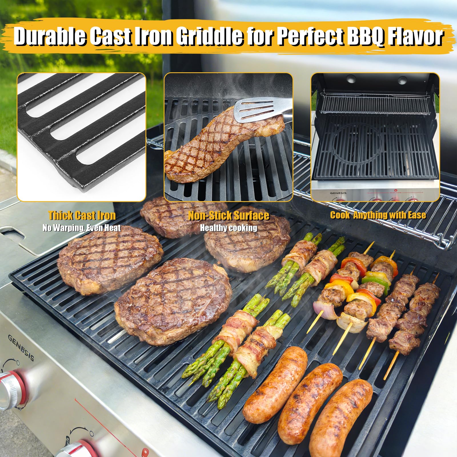 GFTIME Gusseisen Grillrost 41,5 x 59cm für Enders Chicago 3, Switch Grid Rost-in-Rost System für Enders Chicago 3, Grillrost Ersatzteile