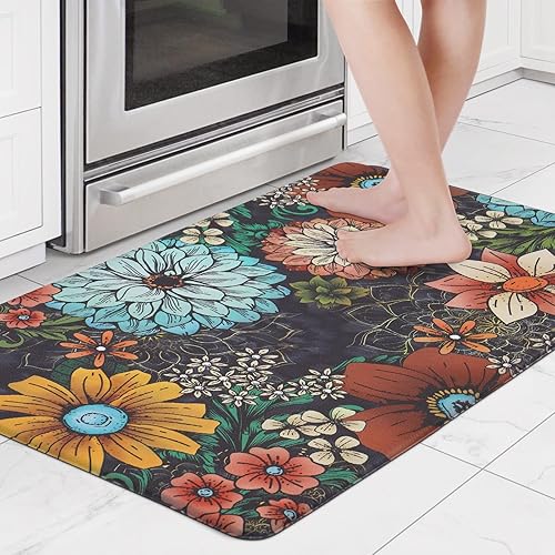ASPMIZ Kitchen Mat Cushioned Anti-Fatigue Floor Mat, Bohemian Memory Foam Kitchen Rugs Non Slip Washable, PVC Waterproof Kitchen Mats Floor Comfort Mats for Sink, Home, Laundry Room, 18 x 30 Inches