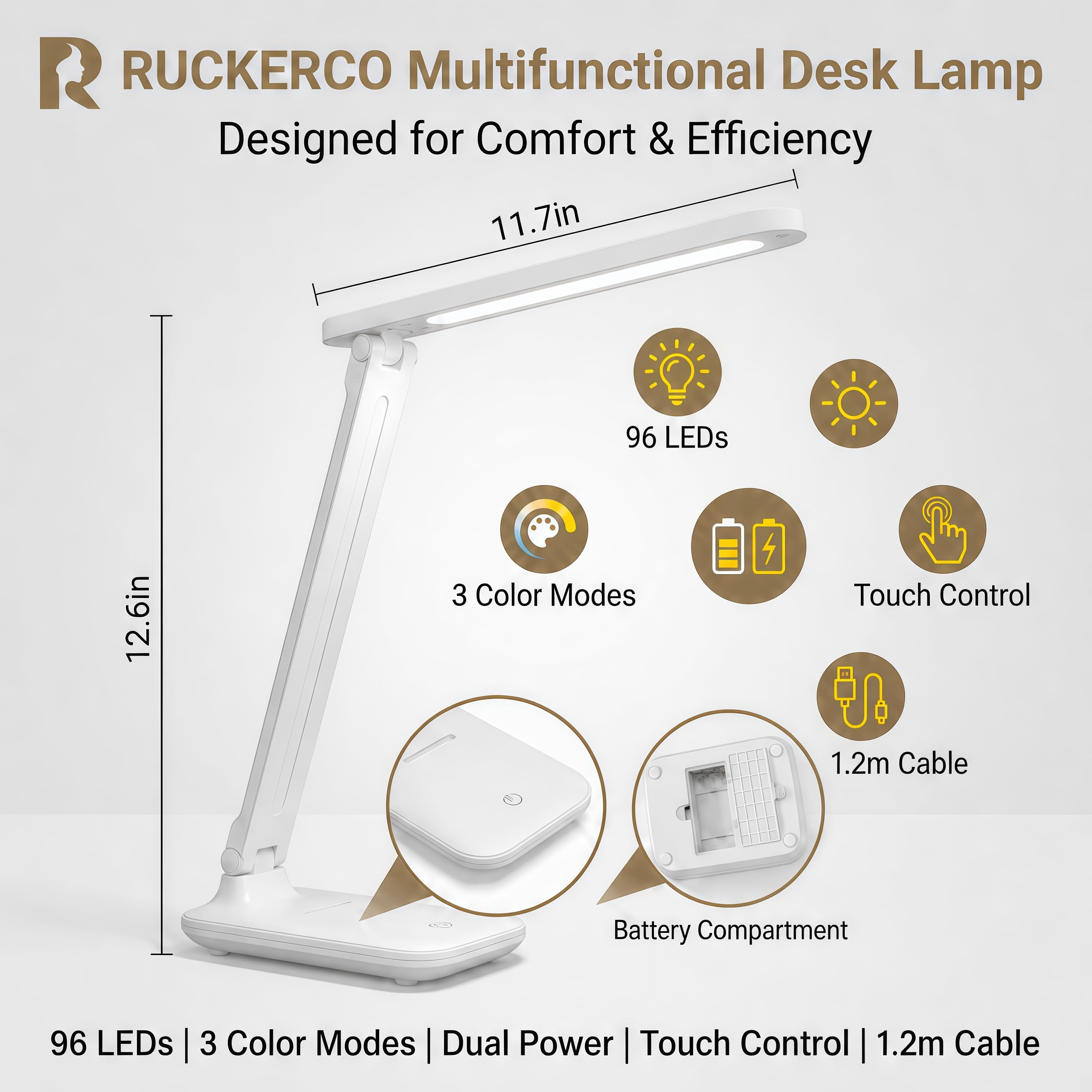 Lampada da scrivania a LED, lampada da scrivania dimmerabile, lampada da lettura, 3 modalità di illuminazione, protezione per gli occhi, lampada da scrivania, accessori da scrivania, lampada da studio