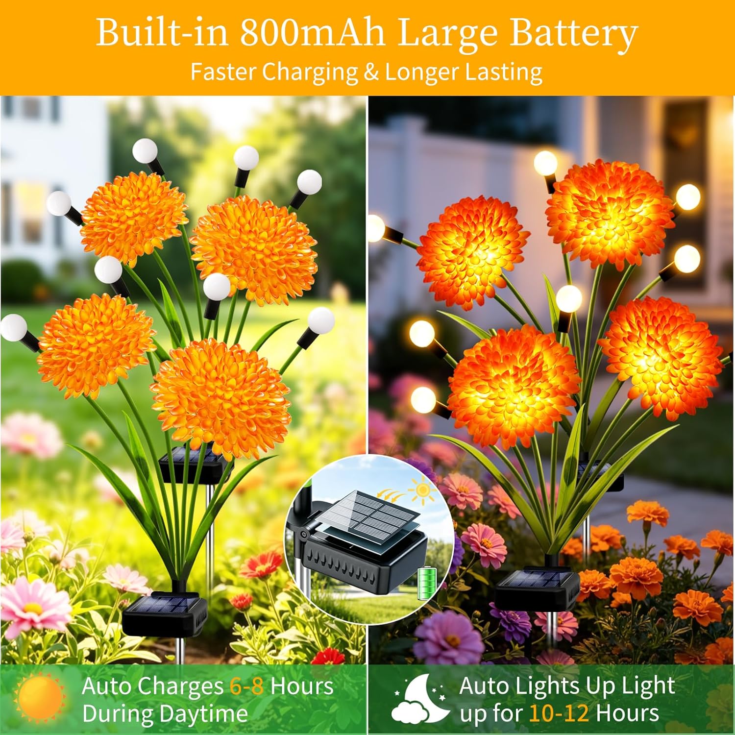VOOKRY Solar Flowers Outdoor Waterproof, 8 Pack Garden Lights with Swaying Firefly Lights, Flower Light Garden Decor for Yard Patio Pathway Lawn Grave, Gardening Gifts for Women Mother's Day