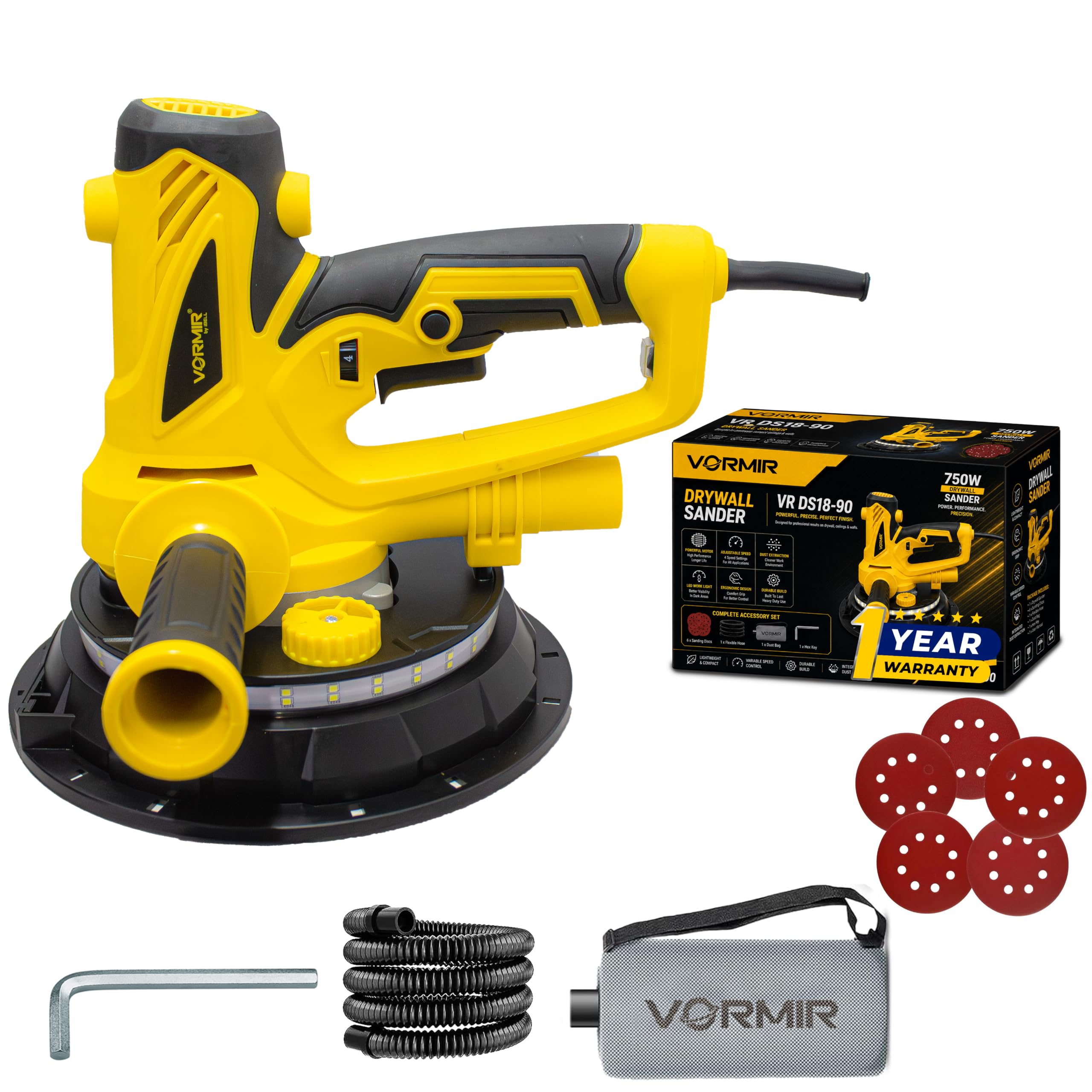 iBELL VORMIR VR DS18-90 Drywall Sander | 900W Variable Speed 1400–2700 RPM | 180mm /7" Disc, LED Light, 32mm Dust Port | Wall & Ceiling Sander, Dust-Free Sanding Tool|6 Months Warranty-image-16