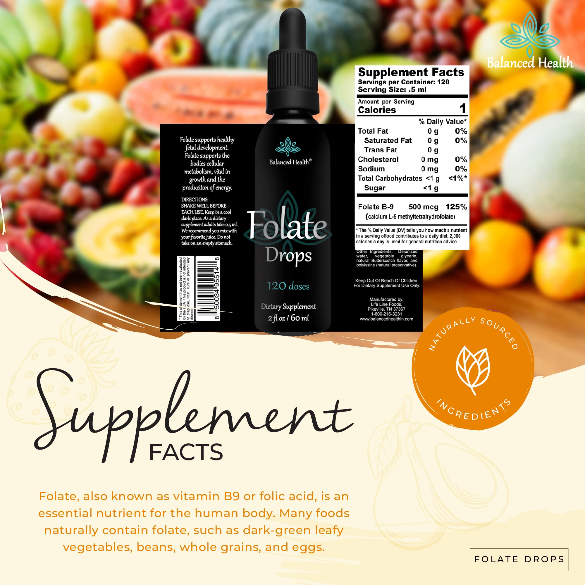 Folate Drops - 120 Servings, 2oz, Butterscotch Flavor, 500mcg L-5-MTHF Folic Acid Supplement — Amazon image 4