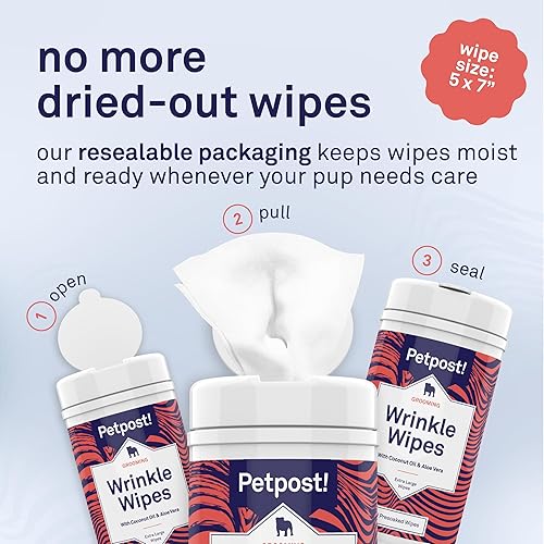 Miniatura 19 de Petpost Toallitas antiarrugas para perros 100 unidades limpiador de cara y arrugas de perro Toallitas suaves para mascotas con aceite de coco