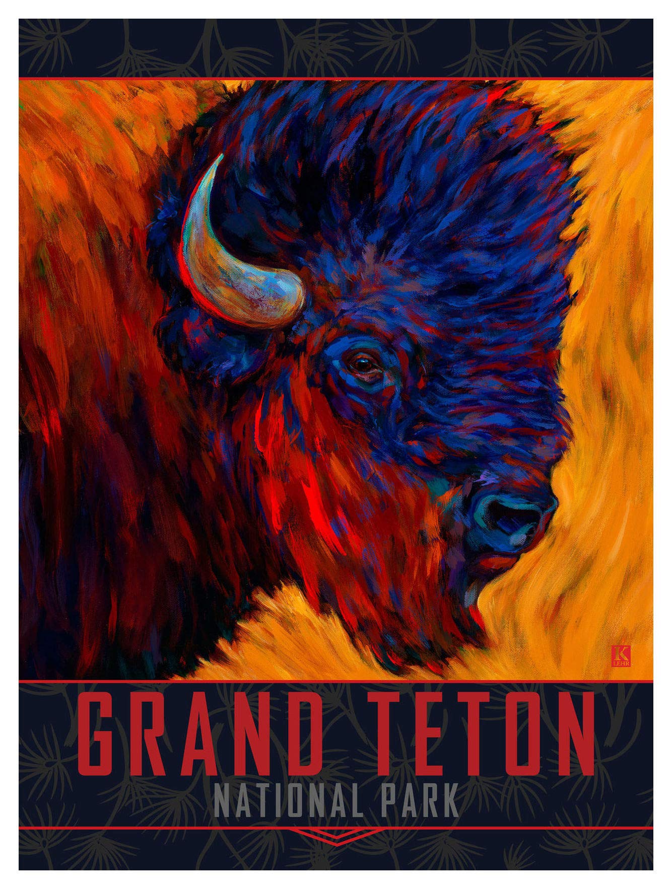 Grand Teton "Red Beard" Bison Giclee Art Print Poster from Oil Painting by Artist Kari Lehr 9" x 12"