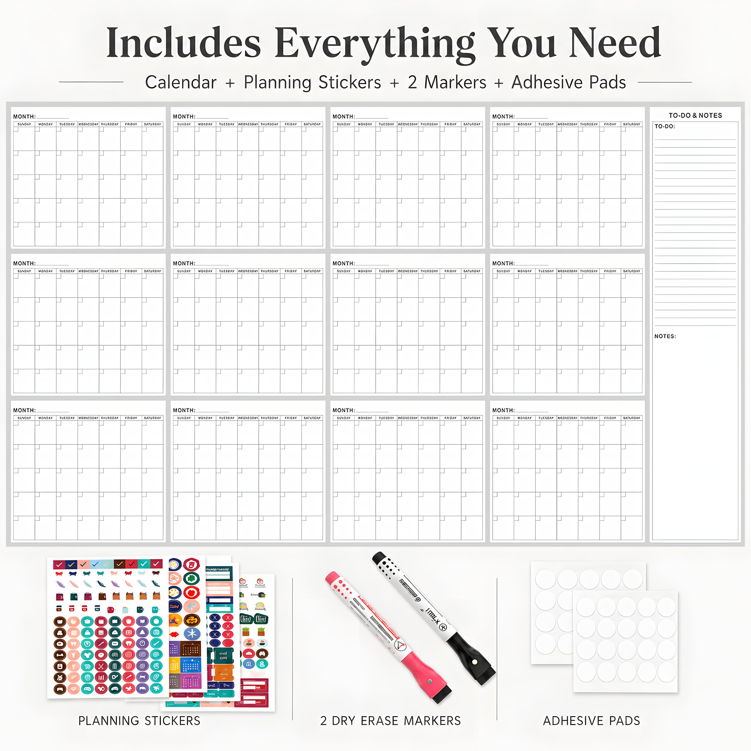 Calendario da parete extra large cancellabile a secco, 139,7 x 86,4 cm, non datato, 12 mesi, cancellabile a secco, riutilizzabile, planner mensile verticale cancellabile per casa, ufficio, scuola