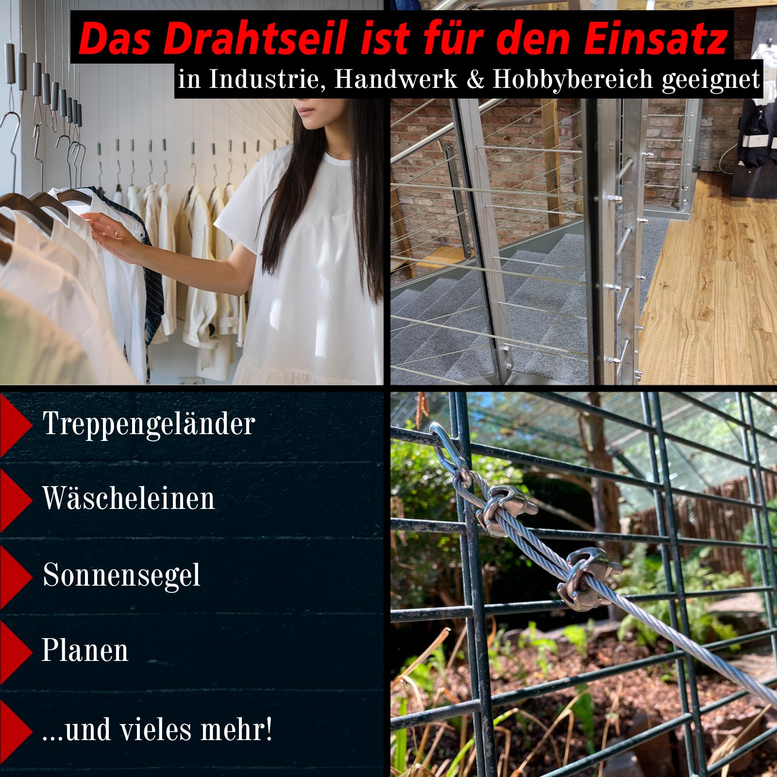 PRIOstahl Drahtseil Edelstahlseil Stahlseil Spannseil Draht Geländerseil Edelstahldraht 7x7 Reling - 50 Meter Seil Ø 5 mm zum Sichern Heben Aufhängen Dehnbar Flexibel Rostfrei aus Edelstahl V4A