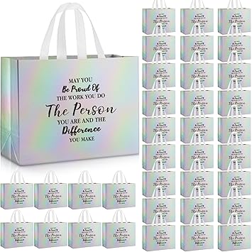 36 Pcs Large Thank You Reusable Gift Bags Employee Team Appreciation Gift Bags May You Be Proud Gift for Employee Teacher Student Coworker Secretary Appreciation Assistant Gift(Laser