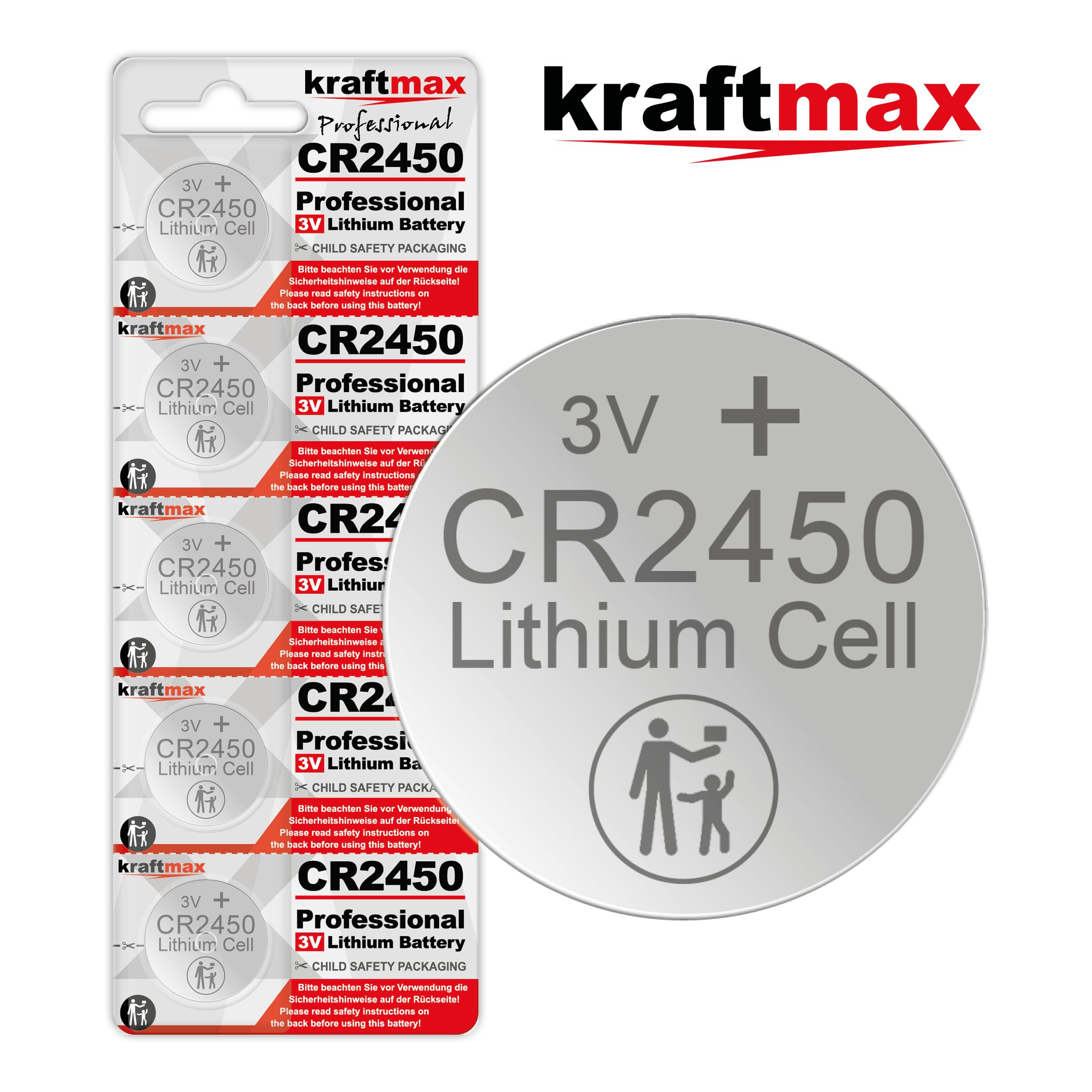 kraftmax Paquete de 40 pilas CR2450 de litio de alto rendimiento / 3 V CR 2450 pila de botón para aplicaciones profesionales – última generación