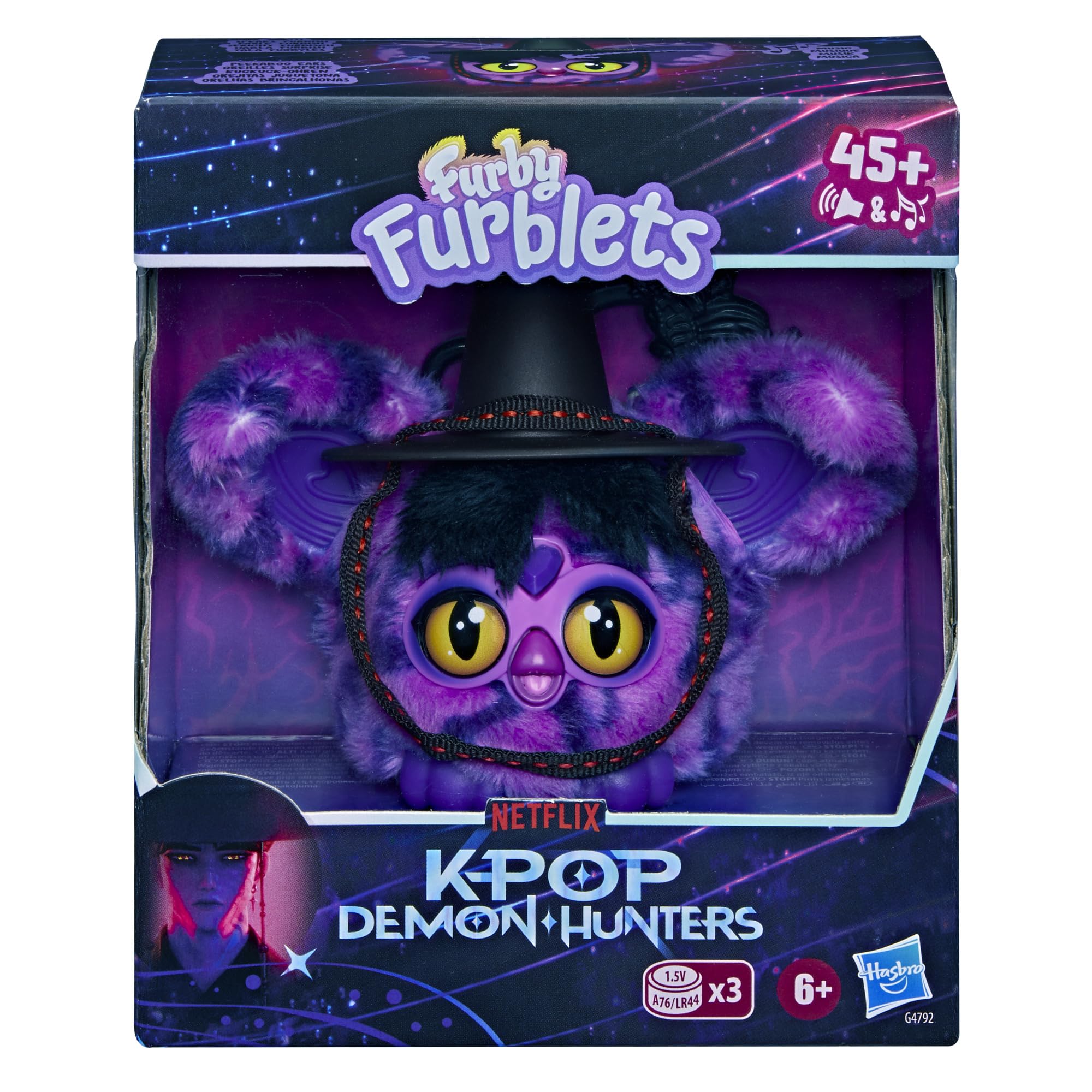 Furby Furblets Demon Saja Boy z filmu K-popowe łowczynie demonów, miniaturowa pluszowa elektroniczna zabawka kolekcjonerska w skali 7,6 cm