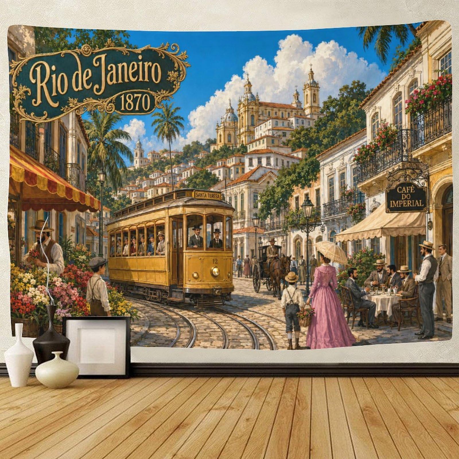 GPMNBCXZK Vintage Rio De Janeiro Streetscape Wall Art Decor 3D Print Tapestry Wall Hanging Decor Tapestries Home Decoration Curtain Living Room College Dorm 180cmx230cm