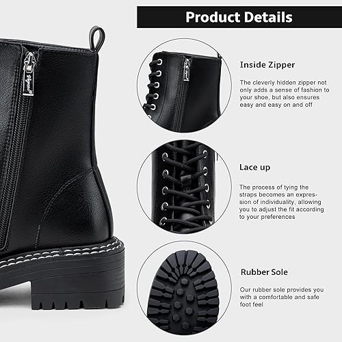 Miniatura 4 de Vepose Botines de combate de moda 9629 para mujer, botines con cordones y cremallera interior