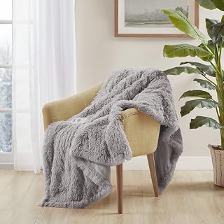 Serta Mila Shaggy Heated Throw Blanket 50x60 Ash Grey - Ultra Soft Faux Fur, 5 Heat Levels, Low EMF, Auto Shut-Off, Machine Washable