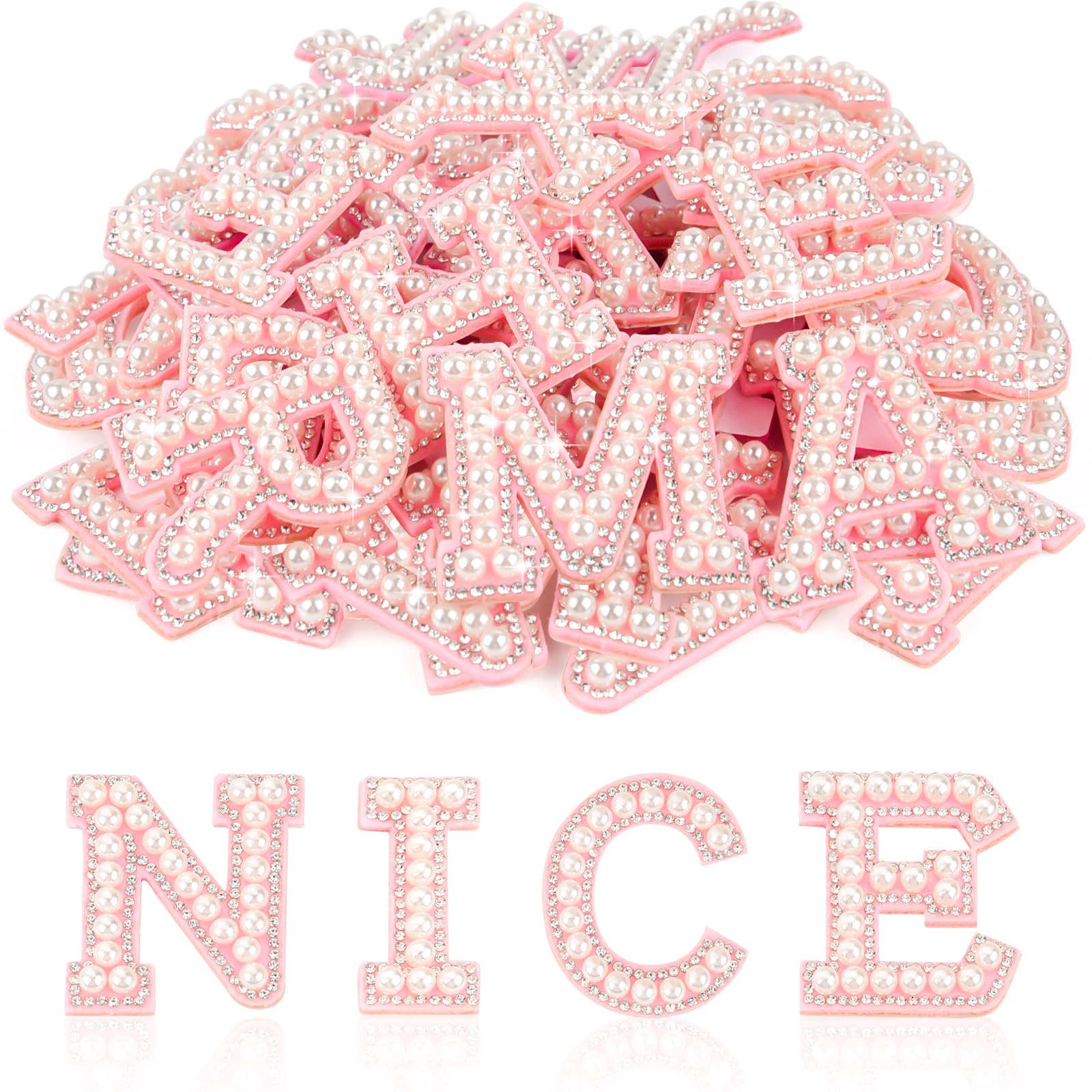 ASTARON 52 Pcs Self Adhesive Letter Patches Pearl Rhinestone Letter Stickers, Glitter Rhinestone Letters A-Z Embroidered Applique Patches Alphabet Cloth Patch for Clothes, Bags, Hat, Phone Case, DIY â image 1