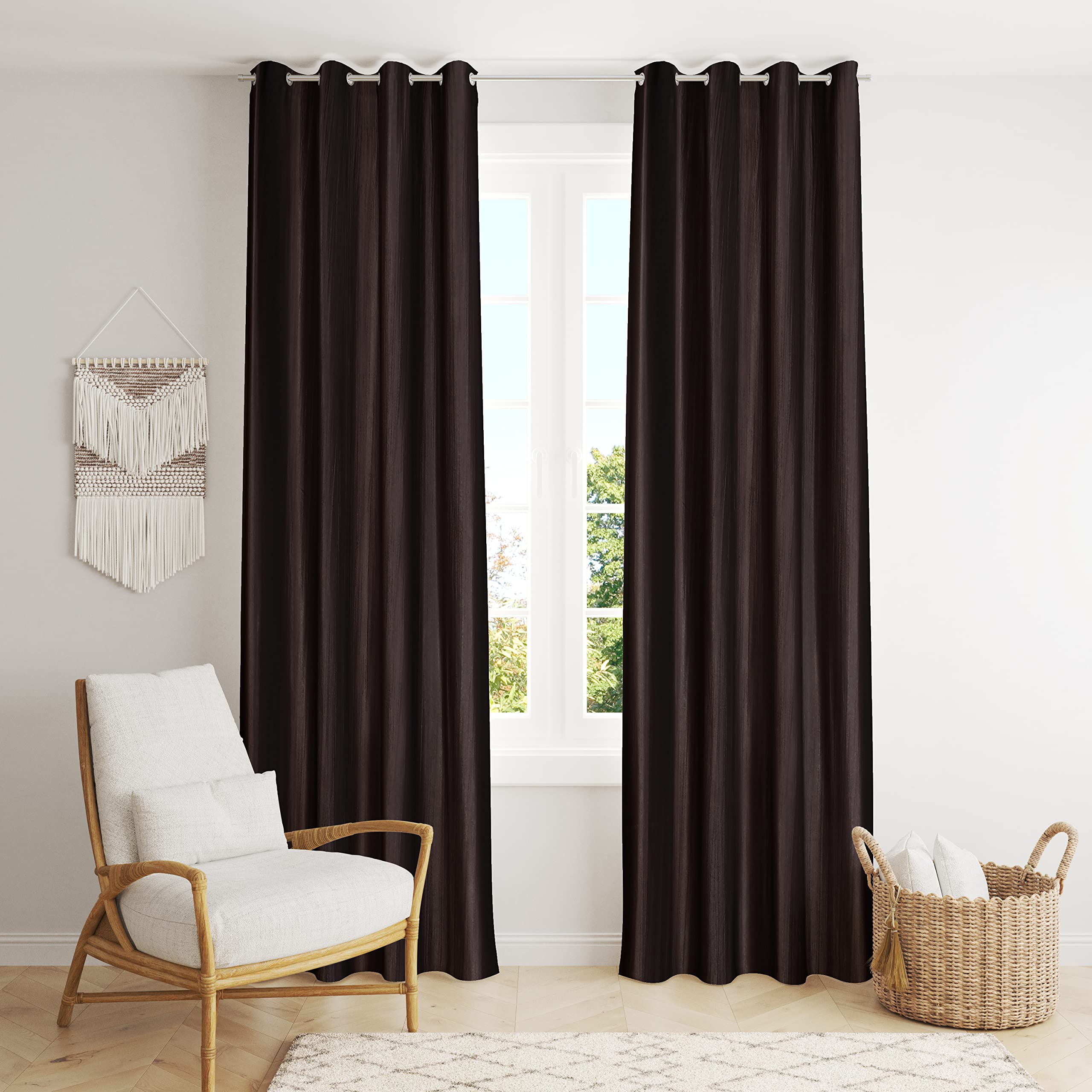 Decoholic Faux Texture Pro Solid Durable Heavy Polyester Fabric Insulated Grommet Curtains/Drapes for Bedroom/Living Room Door - 7 feet - 2 Panels, Brown