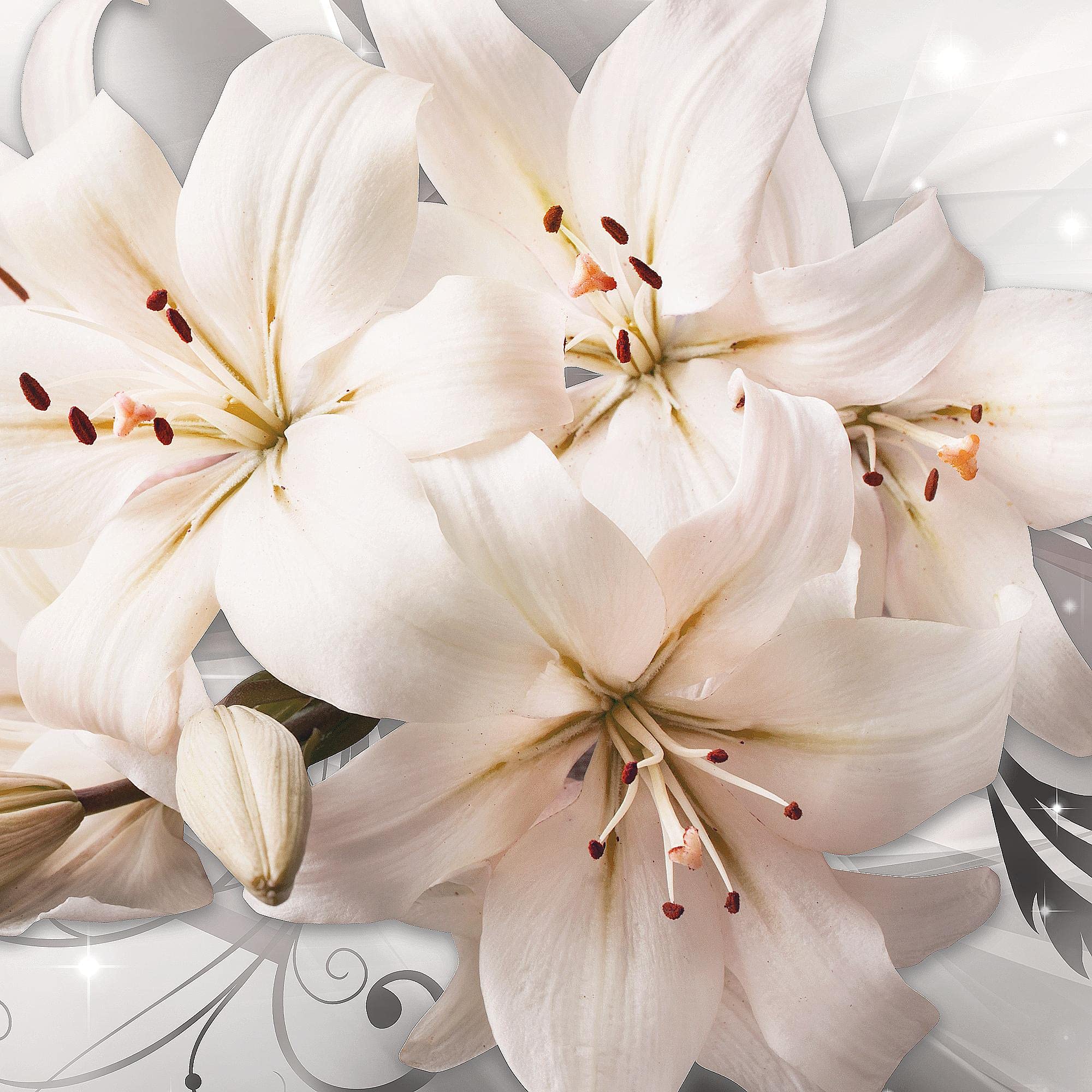 Runa Art - Quadri Fiori Gigli 200 x 100 cm 5 Pezzi XXL Decorazione Murale Design Grigio Beige 020151c