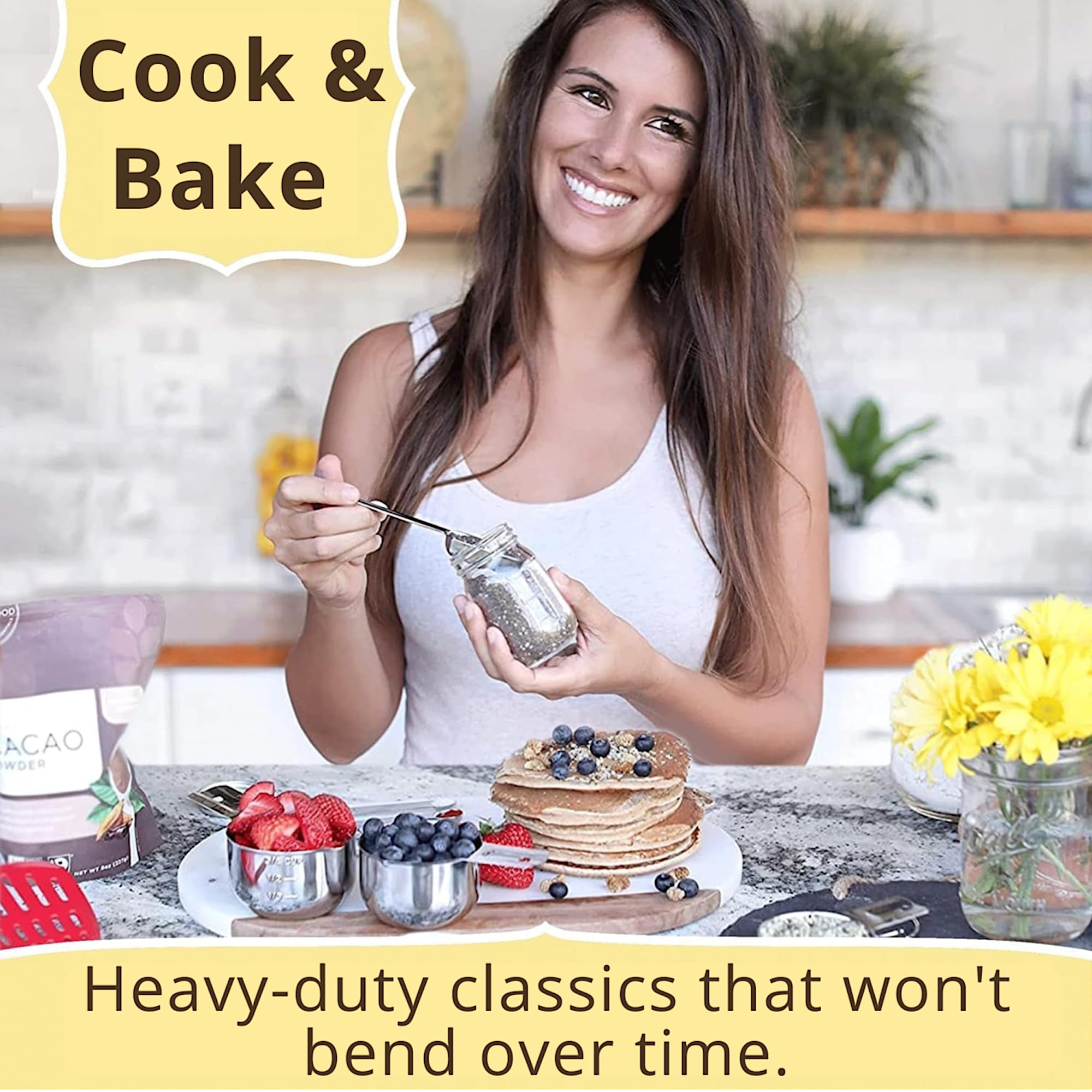 Simply Gourmet Measuring Cups and Spoons Designed to Last a Lifetime. Attractive and Durable 12 Piece Measuring Cup Set Includes 6 Stainless Steel Measuring Cups and 6 Stainless Steel Spoons by Simply Gourmet