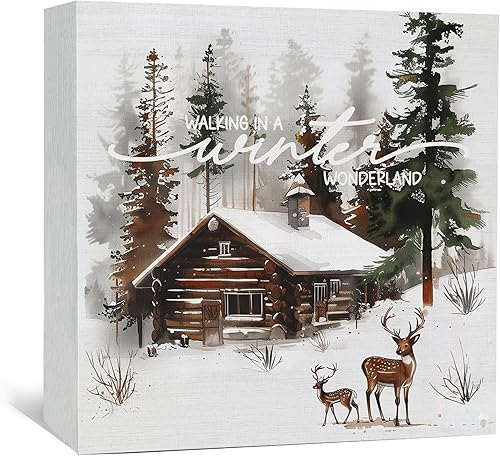 Miniatura 12 de Letrero Let It Snow, Letrero de Caja de Madera de Navidad de Invierno, Decoraciones Navideñas de Granja, Letreros de Madera de Reno de Invierno de