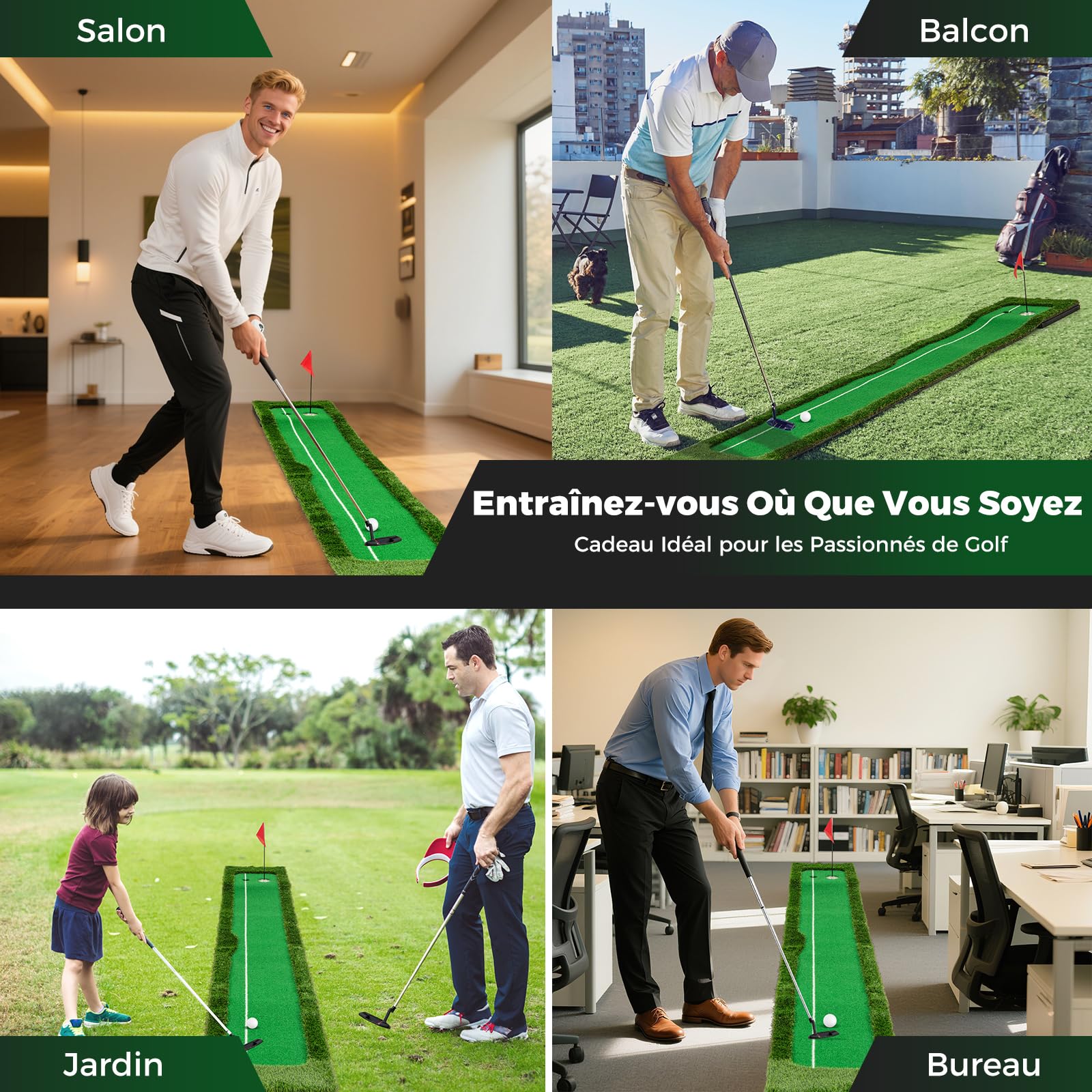 COSTWAY Tapis de Putting Entraînement Golf de 300 cm, Golf Putting Gazon Artificiel avec 3 Balles de Golf et 2 Tailles de Trou pour Fête, Tapis d'Entraînement pour Intérieur/Extérieur