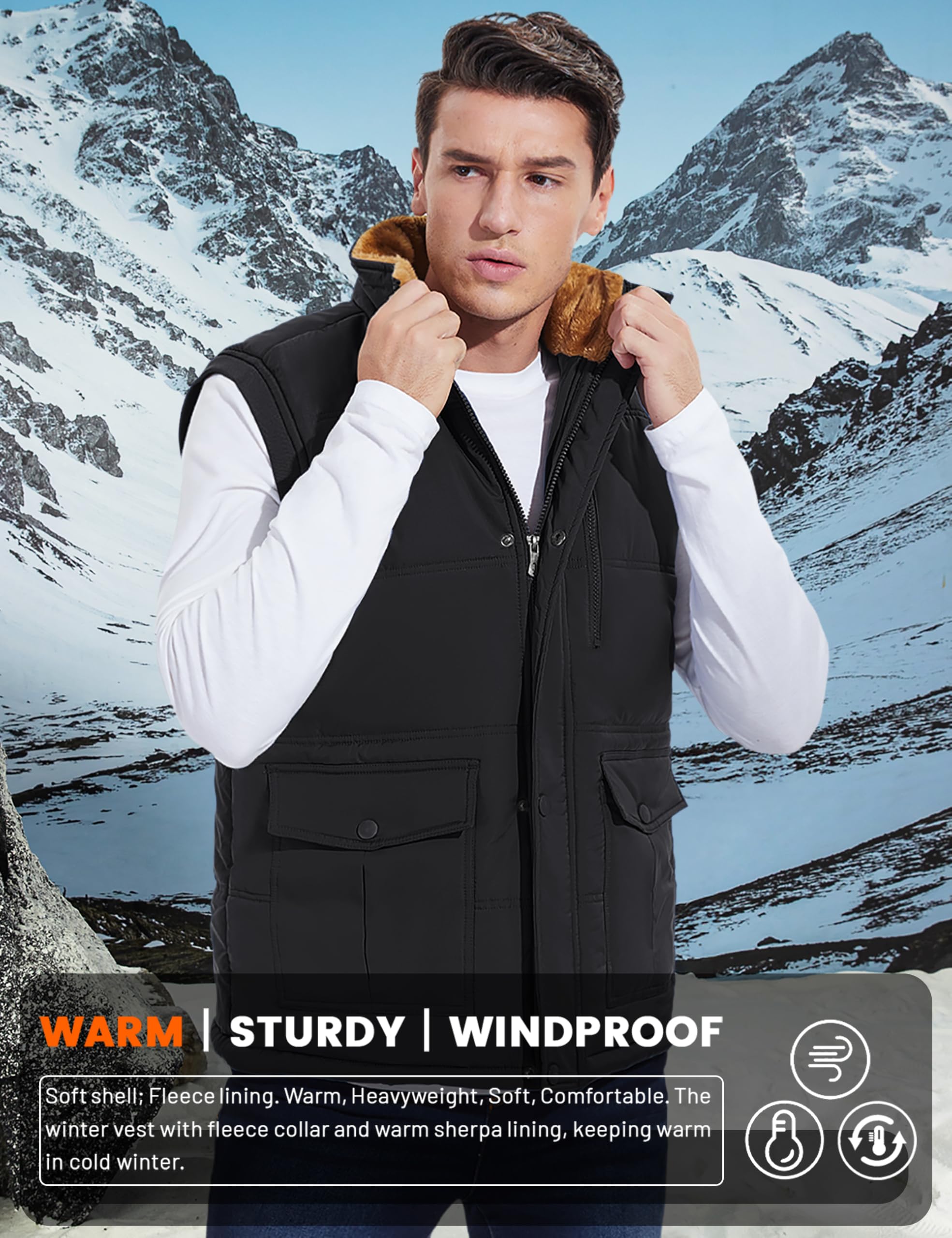 MAGCOMSEN Herren Fleeceweste Outdoorweste Thermoweste Gilet | Fleece Steppweste,Warme Daunenweste,Stehkragen,Ärmellose Weste Mit Mehrfachtaschen
