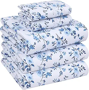 RUVANTI 100% Cotton Split King Sheets Sets for Adjustable Bed, 5 PCs, Soft & Breathable Percale Weave Bedding, Deep Pocket 16", Hotel Standard, Crisp Cool Feel & Durable, Floral Sheet, Annual