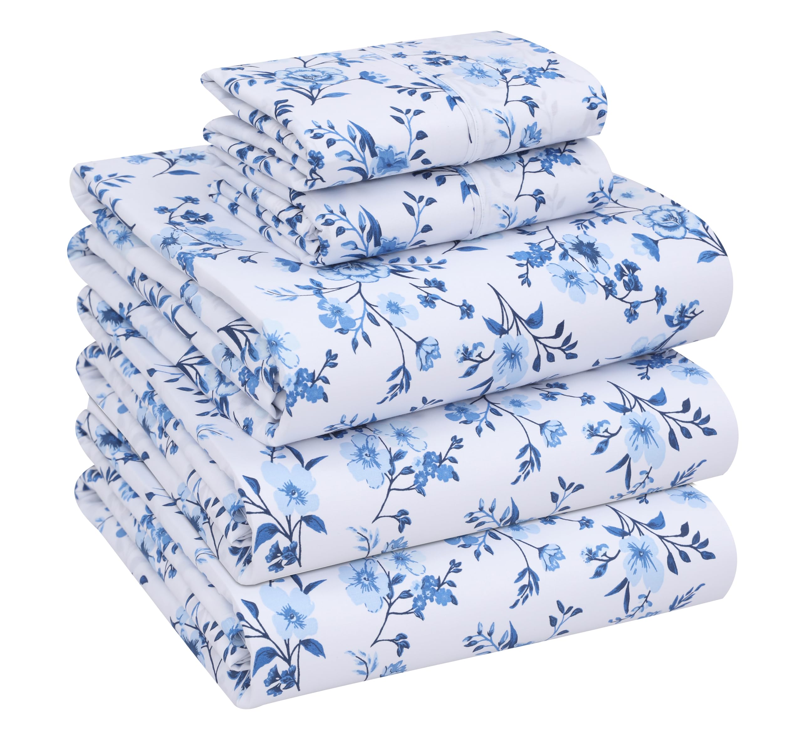 RUVANTI 100% Cotton Sheets – Split King Size Percale Bedding, Cooling & Breathable Floral Design, Durable with a Crisp, Soft & Comfortable Feel, 16"