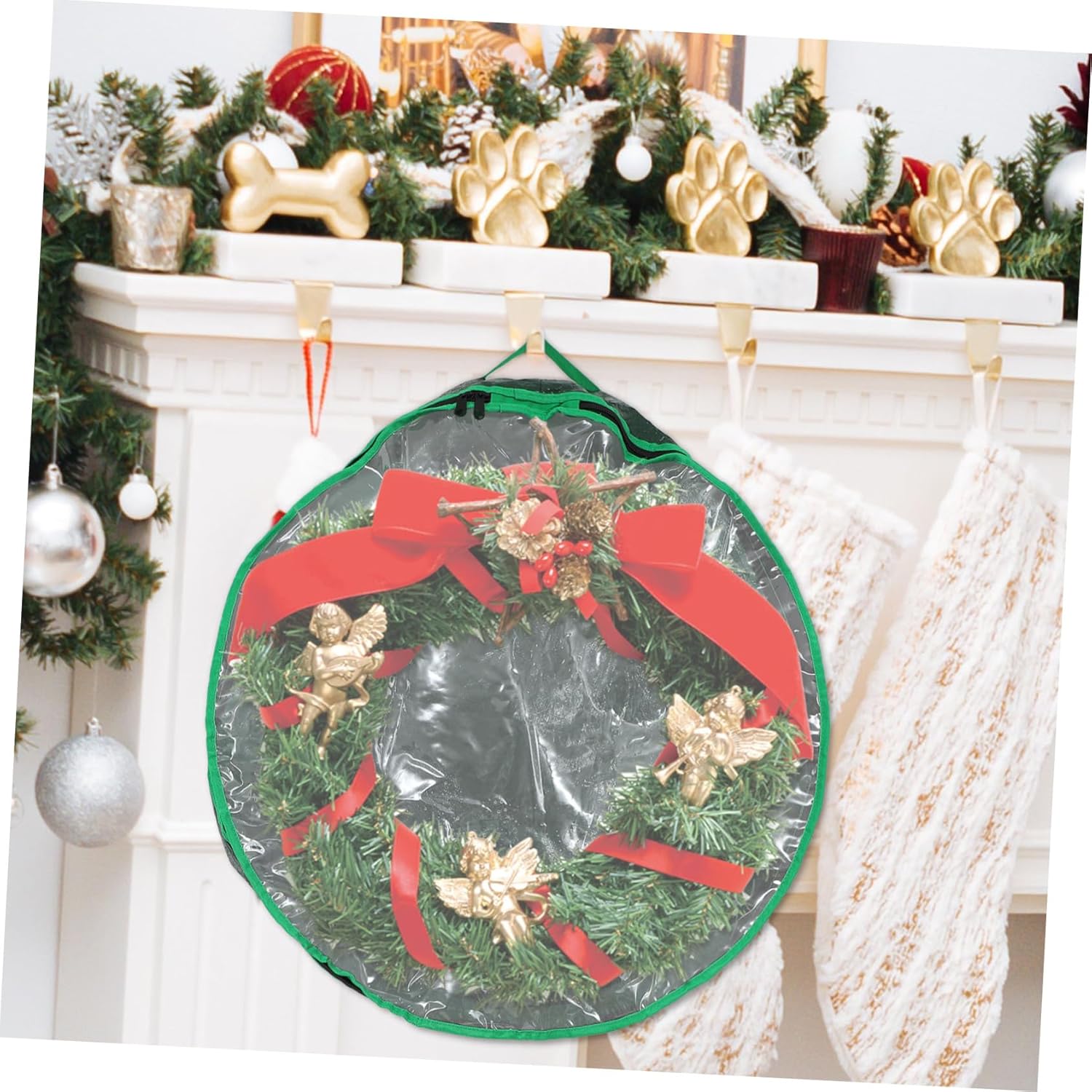 1pc Christmas Wreath Storage Bag with Clear Window Design Wear-Resistant Wreath Holder for Holiday Storage for Xmas Decor Organization