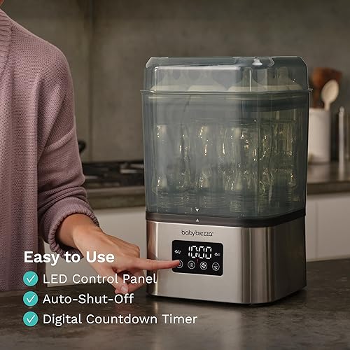 Miniatura 9 de Baby Brezza Esterilizador de biberones SuperQuick de 10 minutos + secadora, gran capacidad de 8 botellas, desinfección al vapor, ajuste universal