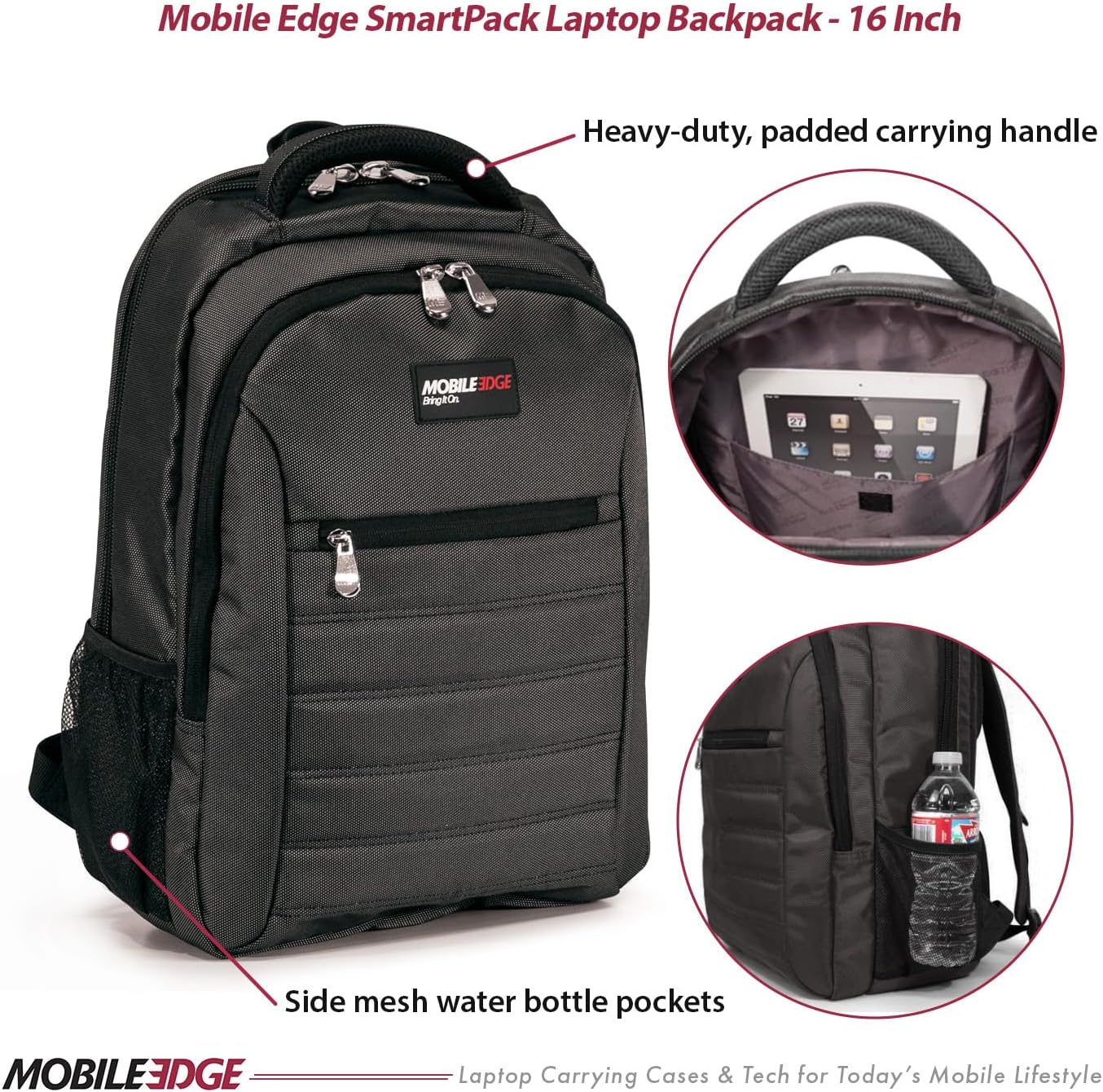 Mobile Edge Charcoal SmartPack 16 Inch Laptop Backpack for Men and Women with Padded Tablet Pocket, Lightweight, Charcoal Black