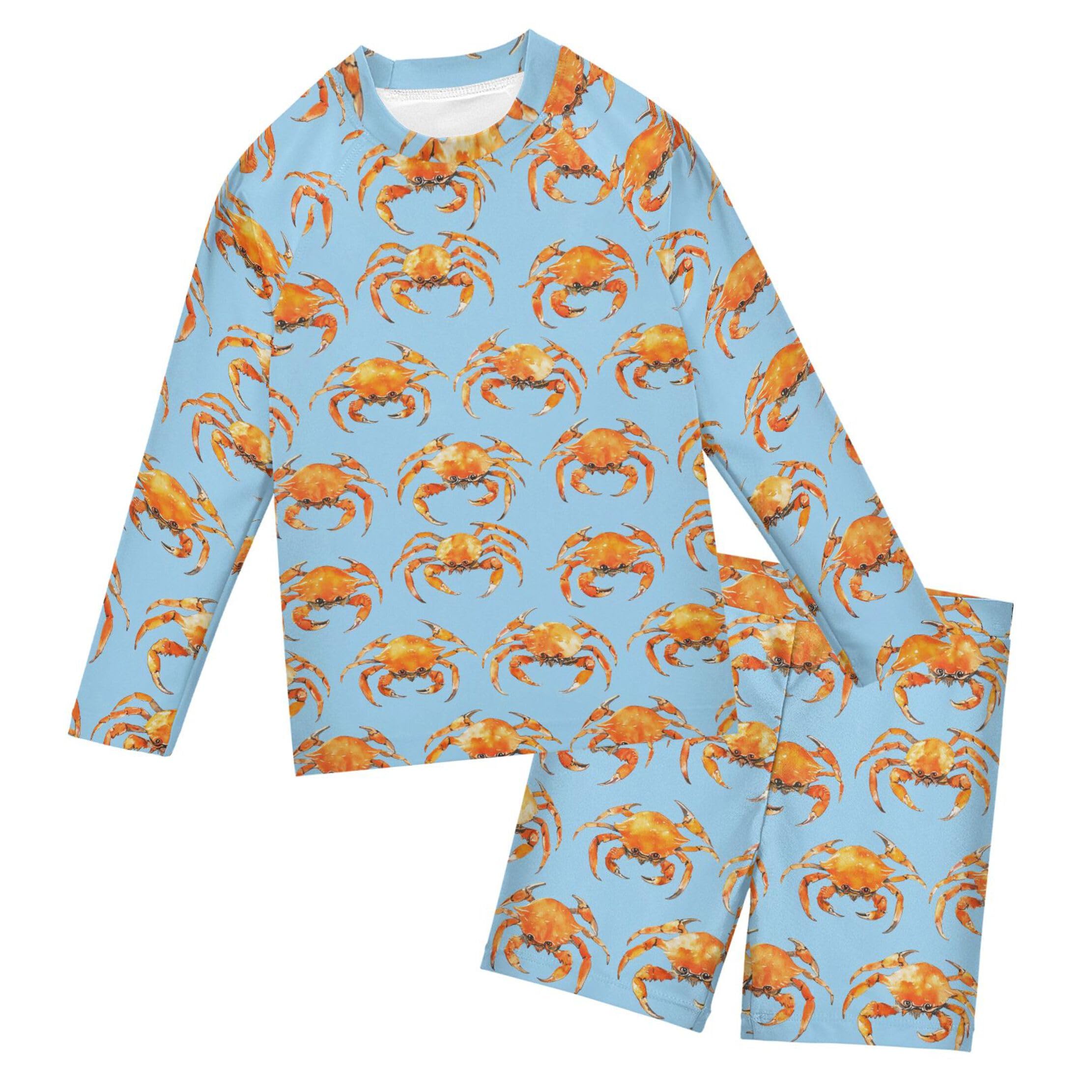 Crab Animal Boys Rash Guard Swimsuits Set for Boys Long Sleeve Swim Shirts Bathing Suits with Trunks B0403898