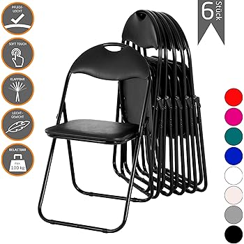 Pro-Tec Konferenzstuhl 6er Set Schwarz Metall Kunstleder Klappbar