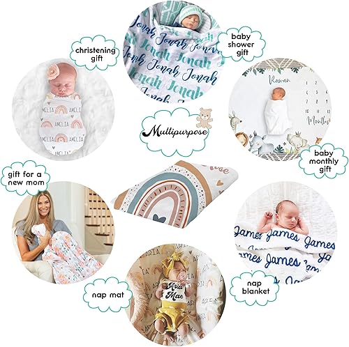 Miniatura 7 de Manta de bebé personalizada de elefante con nombre, regalos para niña, mantas de mes de recién nacido para niña, tapete infantil, mantas
