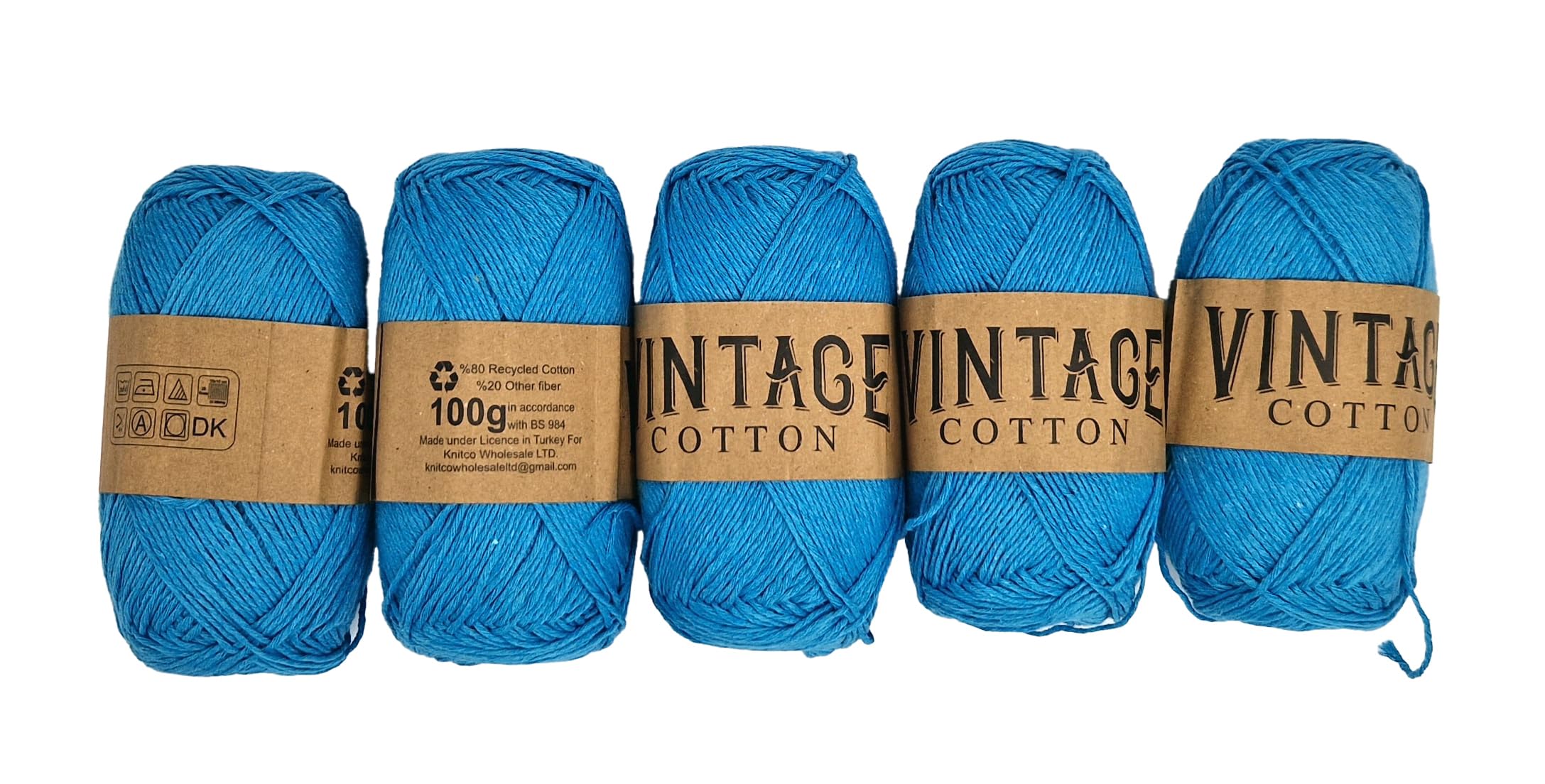5 x Vintage Cotton DK 100g Crochet & Knitting Yarn/Wool, 60 Colours to Choose from (V-57)