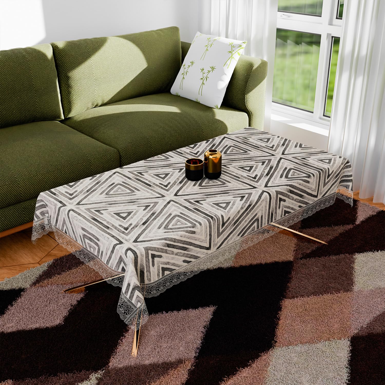 Kuber Industries Center Table Cover | PVC 4 Seater Table Cloth Cover | Triangle Table Cover | Table Protector | Table Cover for Center Table | 40x60 Inch | CTC | Gray
