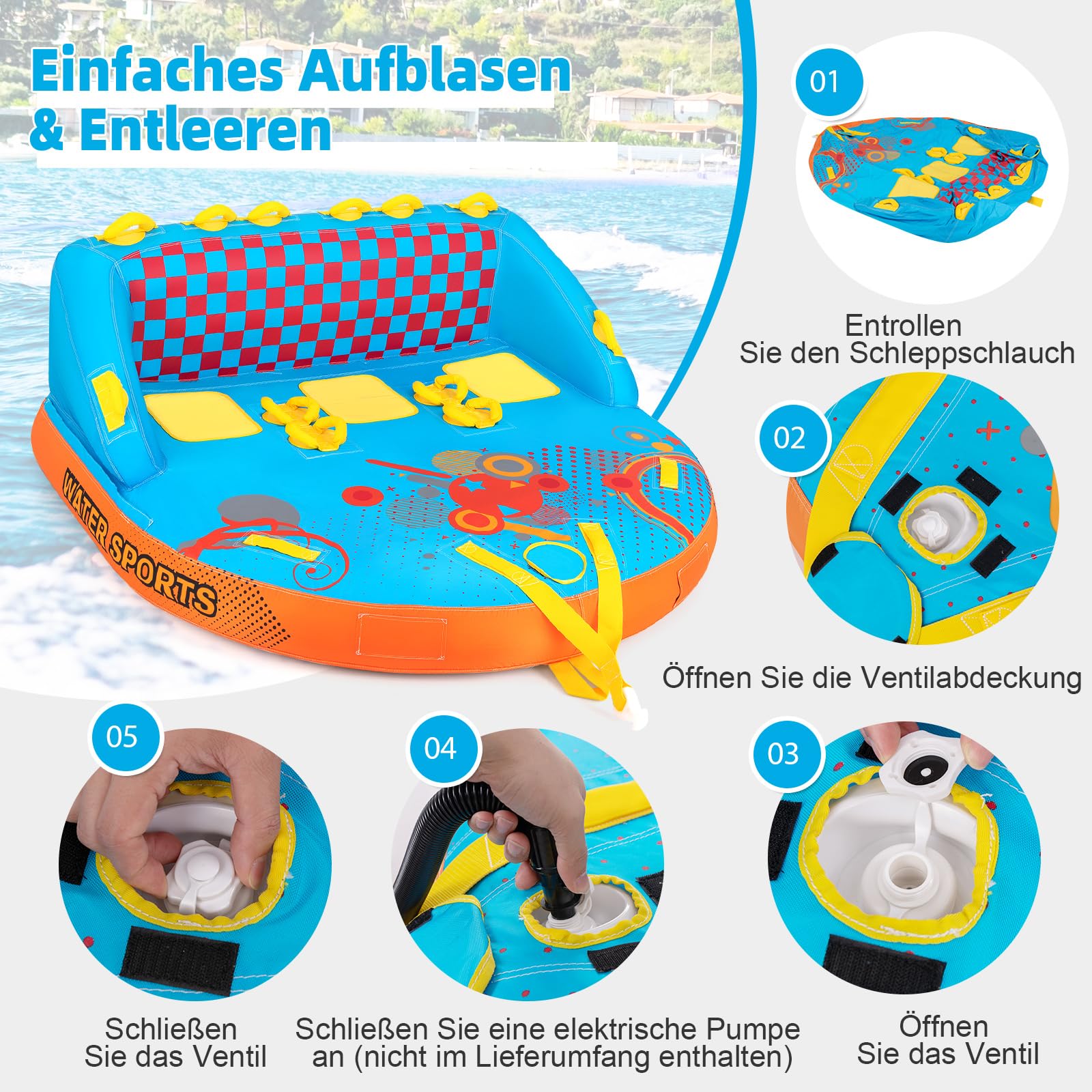 COSTWAY Funtube für 3 Personen, Towable Tube zum Sitzen & Knien, Formula Tube für Boot
