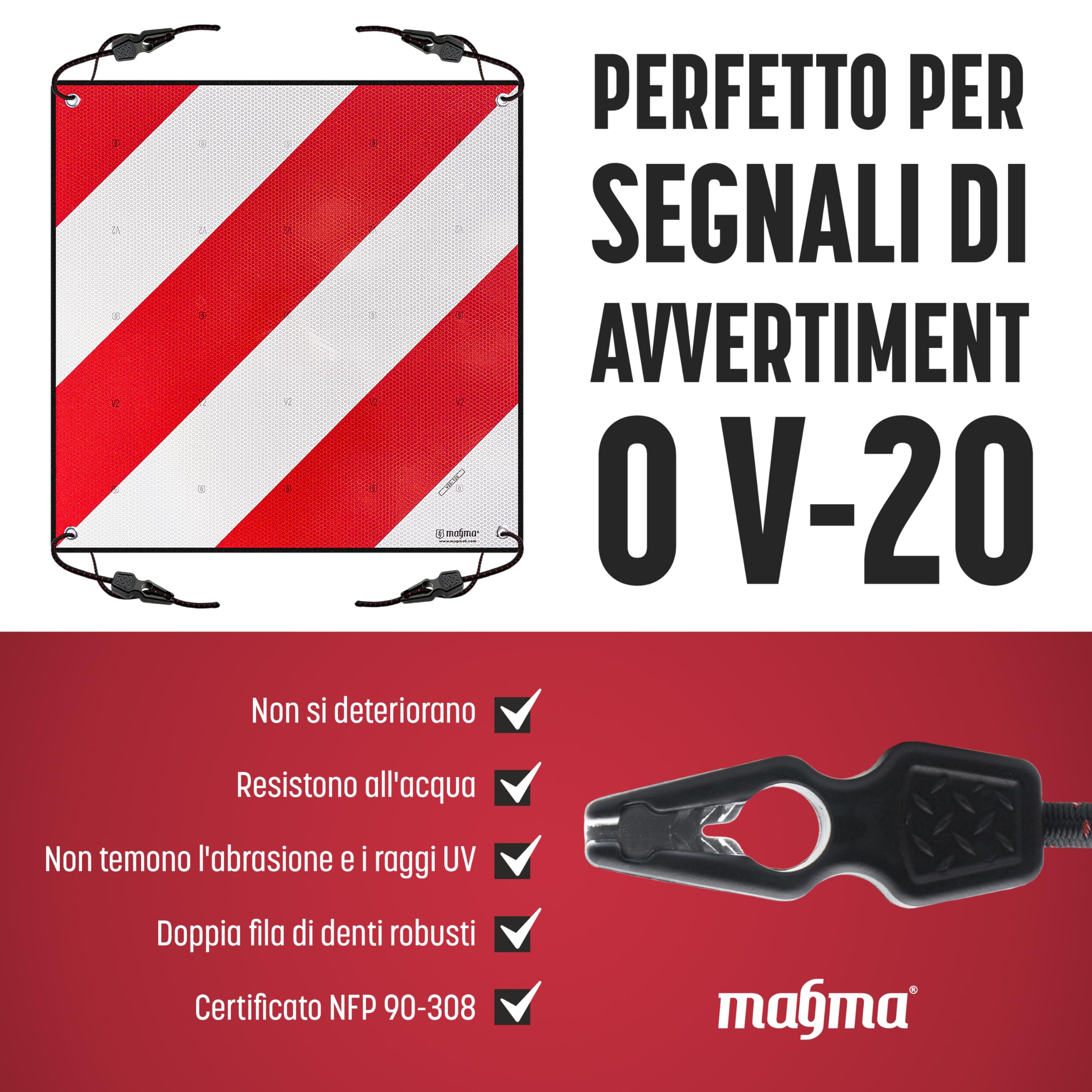 Magma 4 Cavi Elastici per Cartello Carichi Sporgenti 50cm Portabici Bici Moto Ganci Fissaggio