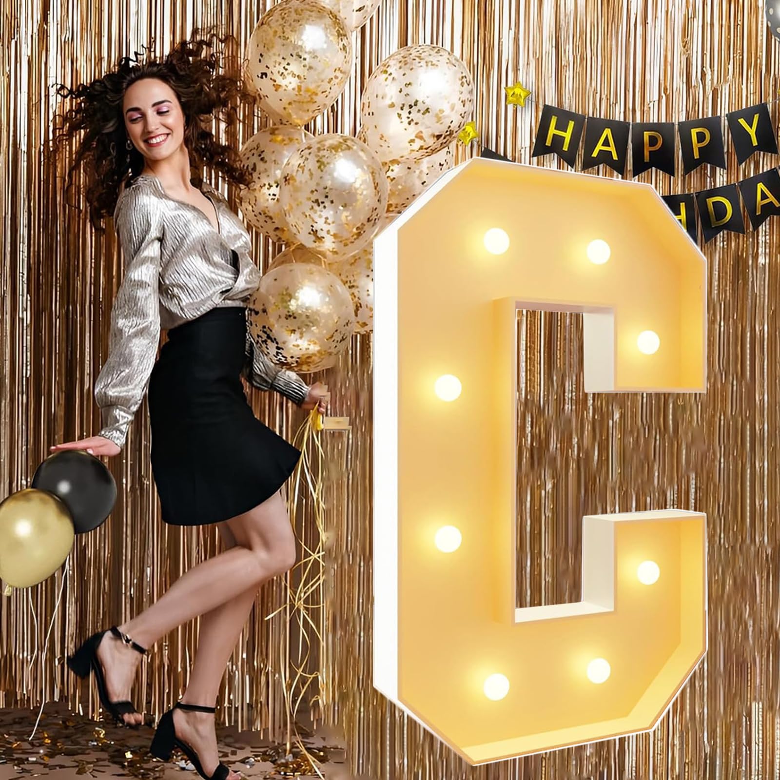 Marquee Letters 120cm/4FT Mosaic Large Letters C Giant Light Up Letters for Balloon Pre-cut Foam Frame for Birthday Party Wedding Backdrop Decoration Anniversary Decor