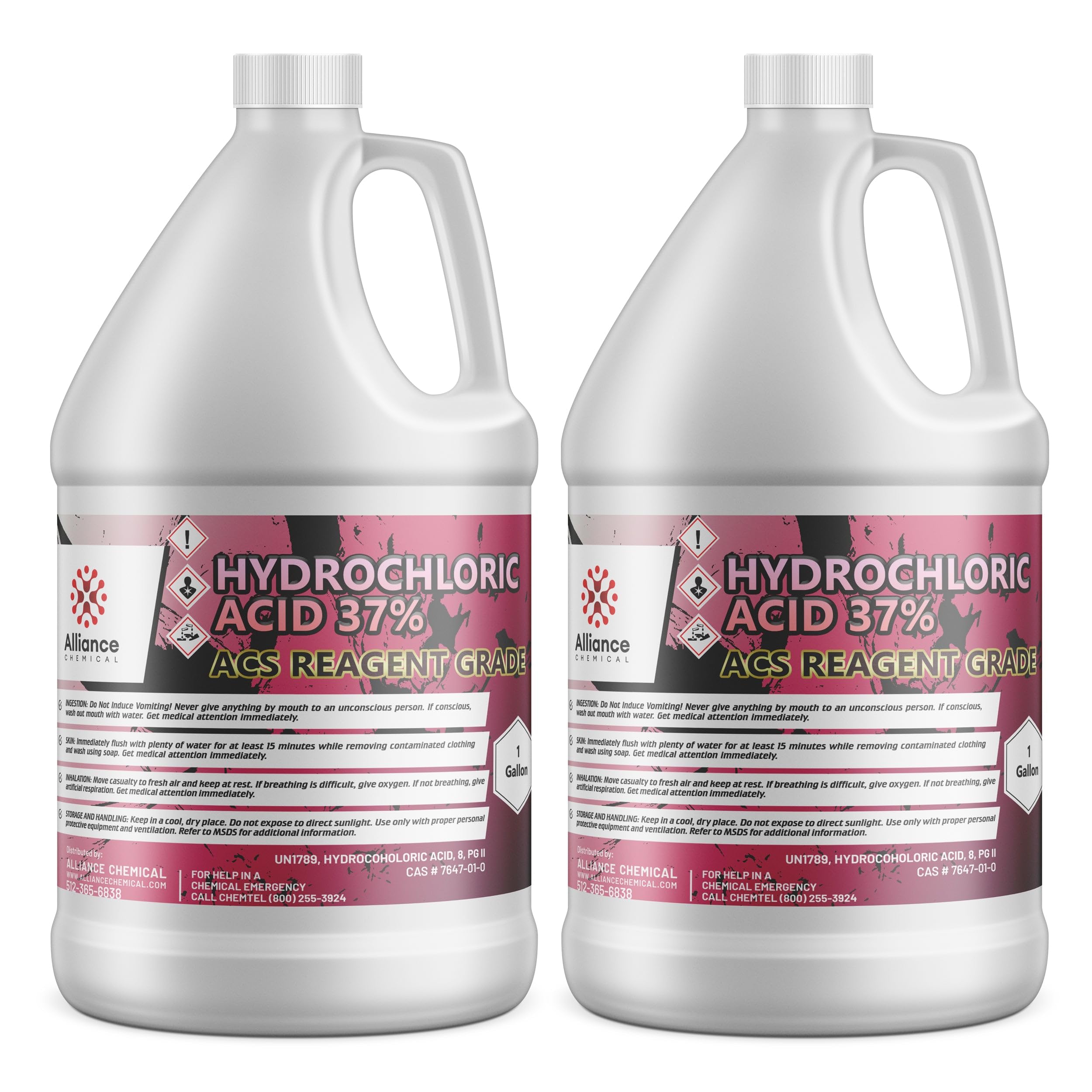 Hydrochloric Acid 37% ACS Reagent Grade - 2 Gallons – for pH Adjustment, Metal Surface Treatment, Chemical Synthesis, and Laboratory Reagent Applications
