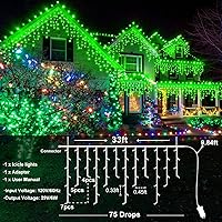 Vista 89 de Luces de Navidad azules al aire libre - 99 pies 1216 luces LED de carámbano para exteriores - Enchufe 8 modos luces centelleantes para decoraciones