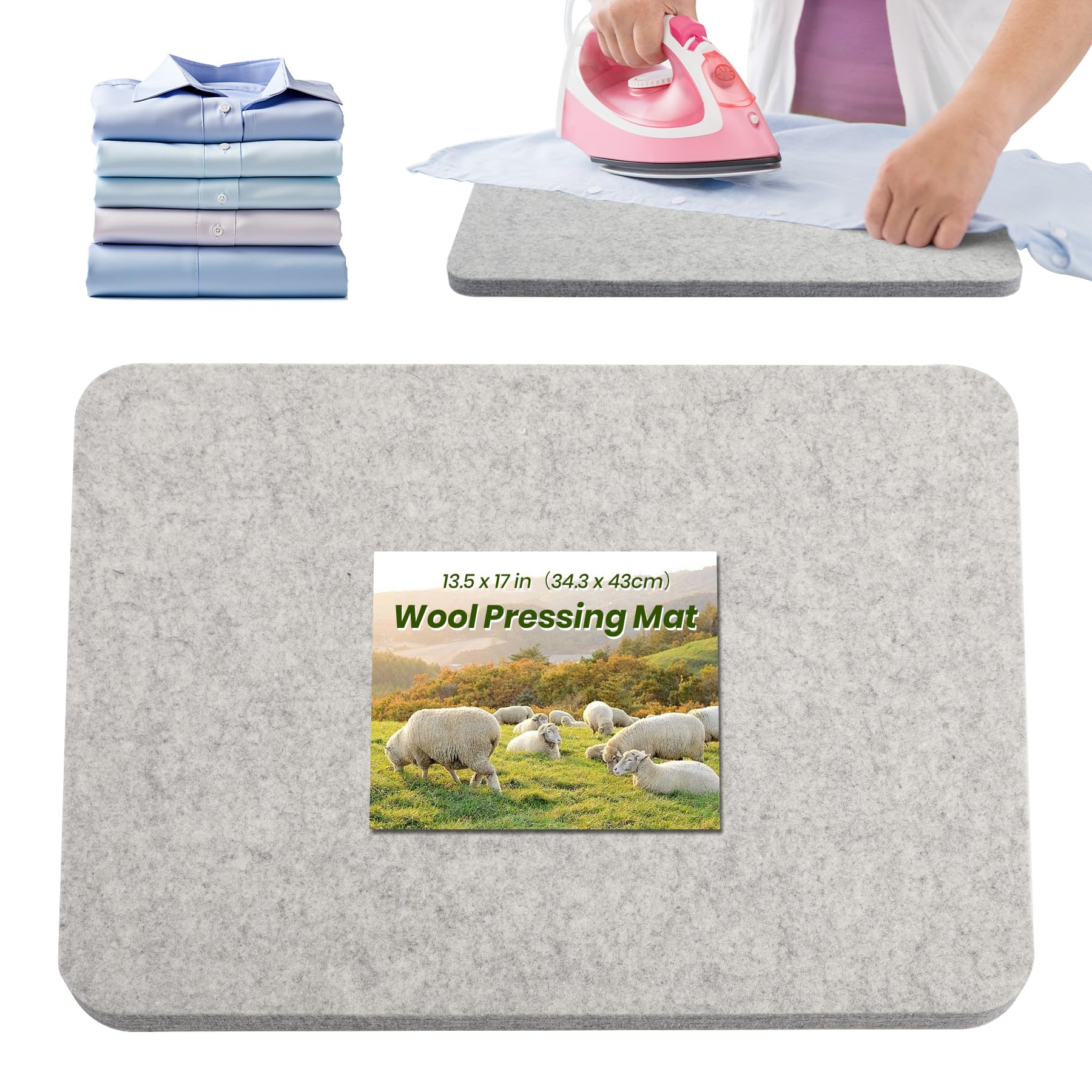BREENHILL Wool Pressing Mat 13.5"x 17" Ironing Mat for Quilting(Light Gray)