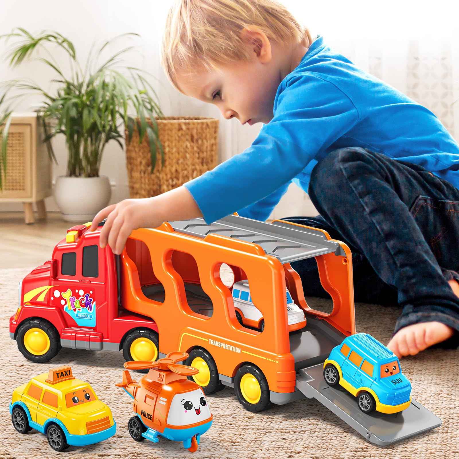 Camion per bambini dai 3 ai 4 anni, giocattoli per bambini 3, 4, 5, 6, 7 anni, 5 in 1, set di giocattoli per veicoli con suono e luce, regalo di compleanno di Natale per bambini
