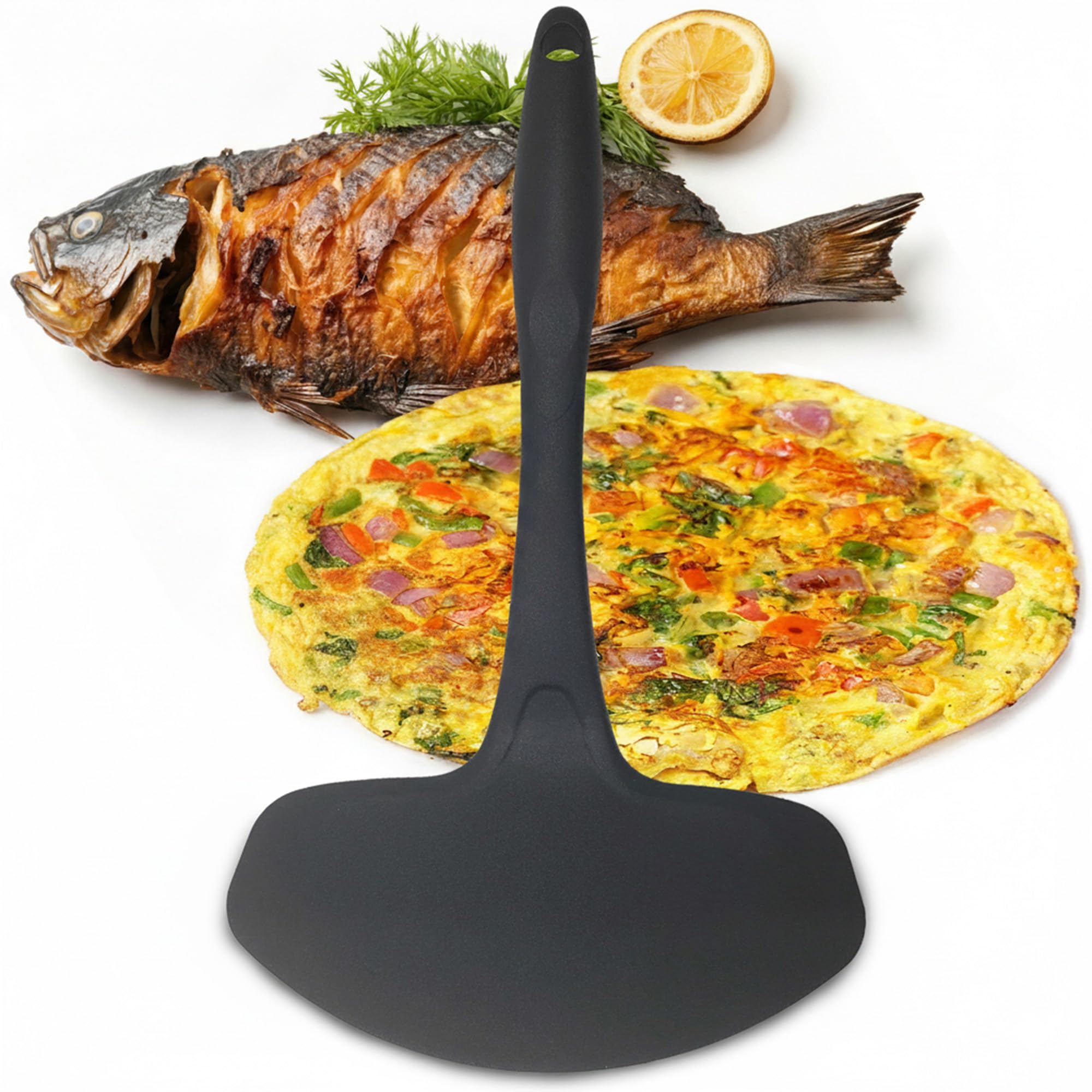 Kitchen Discovery Black Flexible Extra Wide Spatula – – 7 Inch Wide Egg Flipper Pancake Turner For Fried Eggs, Pancakes, Omelets, And Fish – Cooking Nylon Spatula For Nonstick Cookware